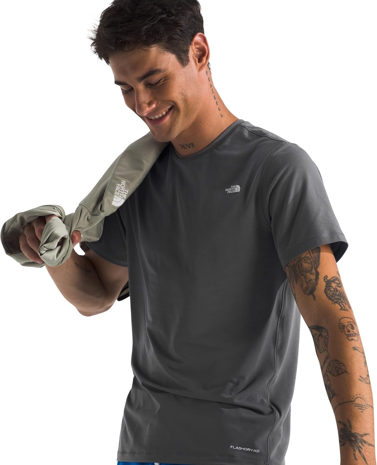 image:imageTHE NORTH FACE Mens Adventure Tee Lightweight amp Stretchy Shirt With Setin Sleeves amp Heat Transfer LogoSmoked Pearl
