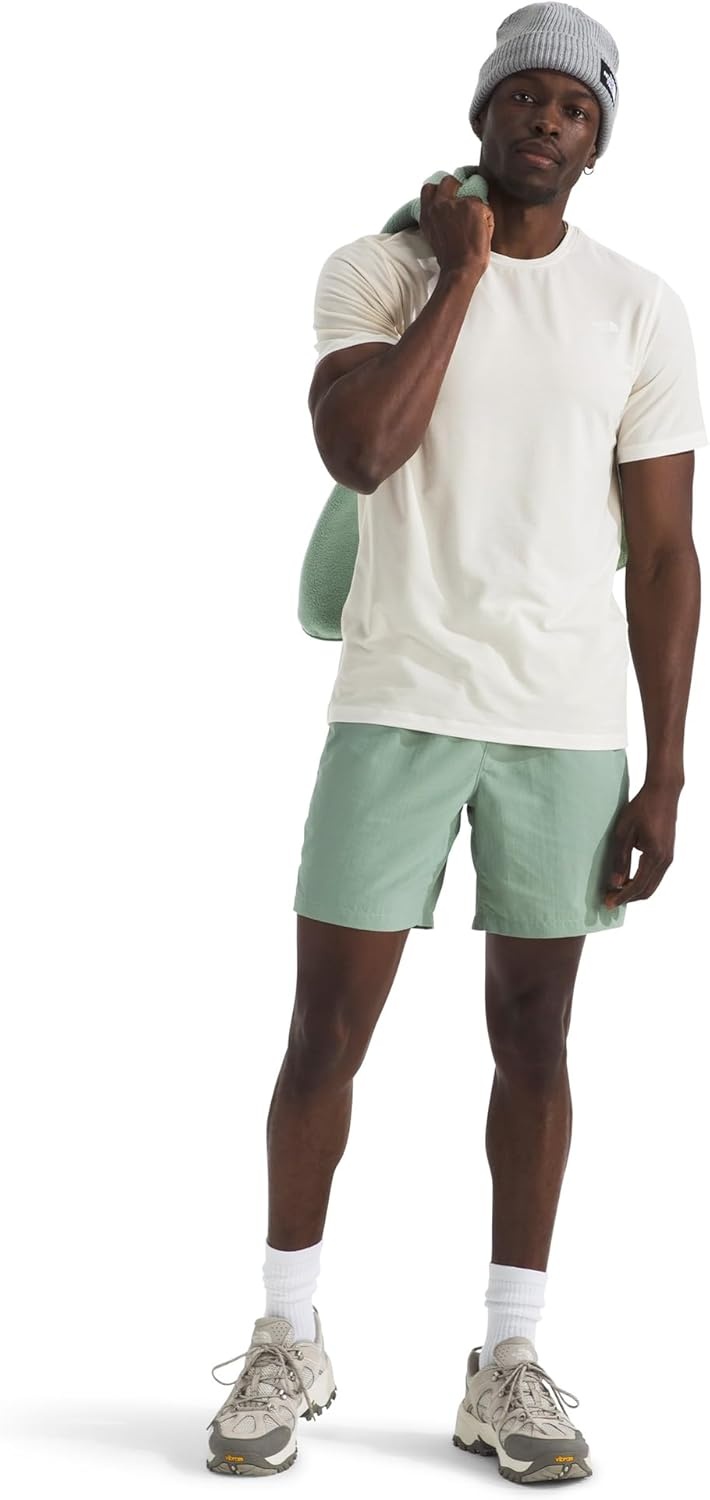 image:imageTHE NORTH FACE Mens Adventure Tee Lightweight amp Stretchy Shirt With Setin Sleeves amp Heat Transfer LogoWhite Dune