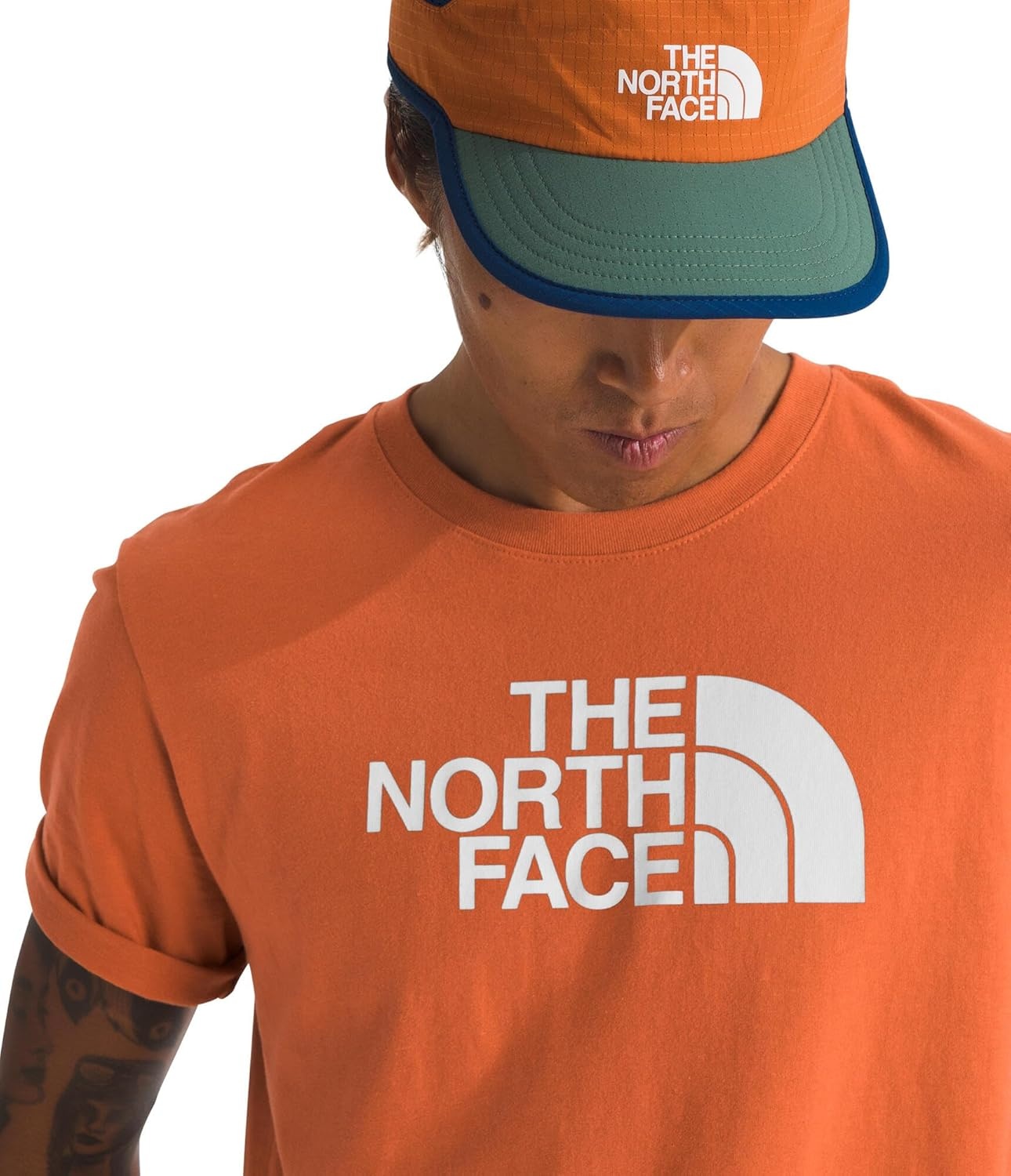 image:imageTHE NORTH FACE Mens Core Half Dome Shortsleeve Tee Regular Fit Cotton Shirt With Graphic Design amp Ribbed CollarIron BronzeTnf White