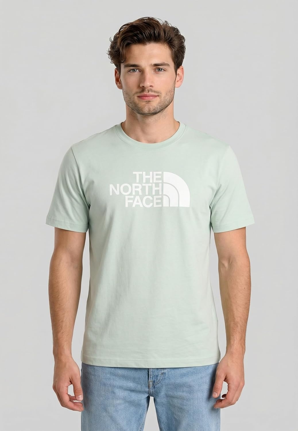 image:imageTHE NORTH FACE Mens Core Half Dome Shortsleeve Tee Regular Fit Cotton Shirt With Graphic Design amp Ribbed CollarOpal Frost