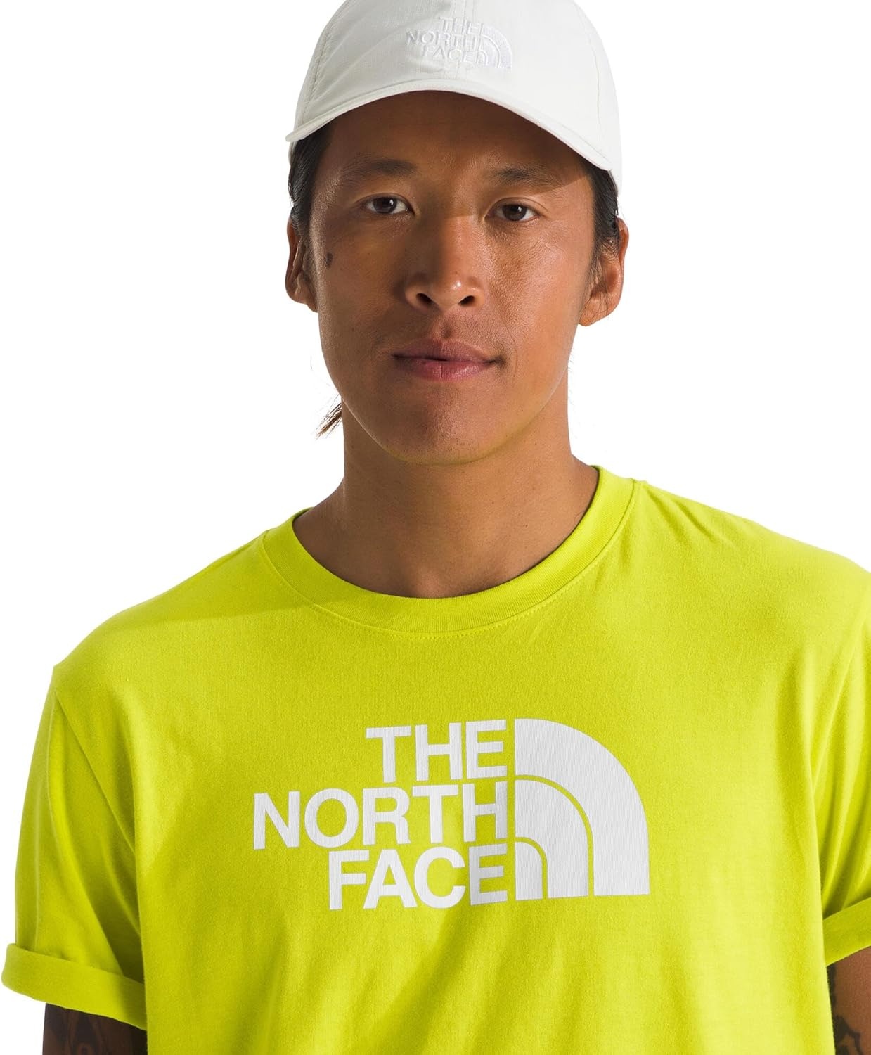 image:imageTHE NORTH FACE Mens Core Half Dome Shortsleeve Tee Regular Fit Cotton Shirt With Graphic Design amp Ribbed CollarSulphur Spring GreenTnf White