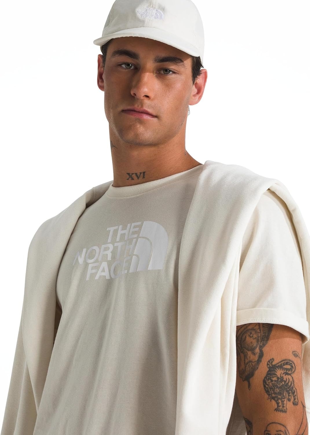 image:imageTHE NORTH FACE Mens Core Half Dome Shortsleeve Tee Regular Fit Cotton Shirt With Graphic Design amp Ribbed CollarWhite DuneTnf White