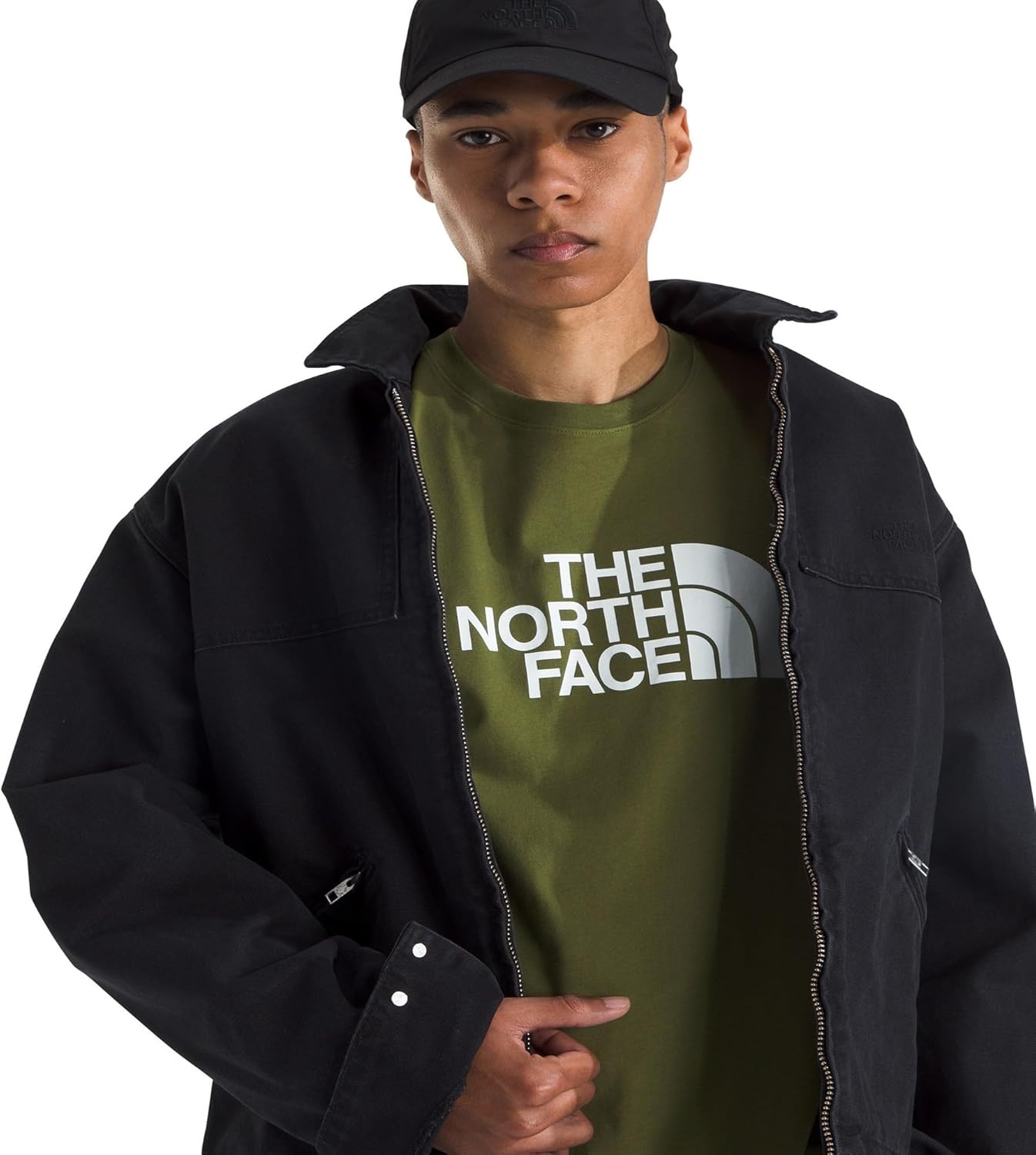 image:imageTHE NORTH FACE Mens Core Half Dome Shortsleeve Tee Regular Fit Cotton Shirt With Graphic Design amp Ribbed CollarWoodland GreenTnf White