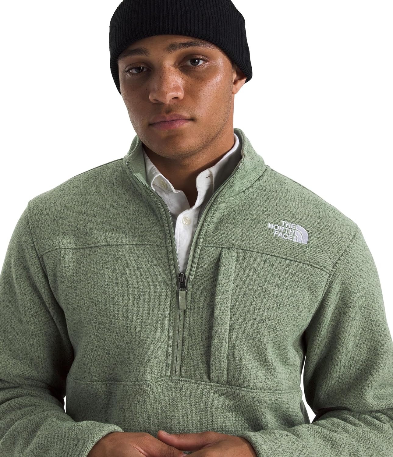 image:imageTHE NORTH FACE Mens Gordon Lyons Quarter Zip Jacket Cold Weather Top With Chest PocketBark Mist Heather