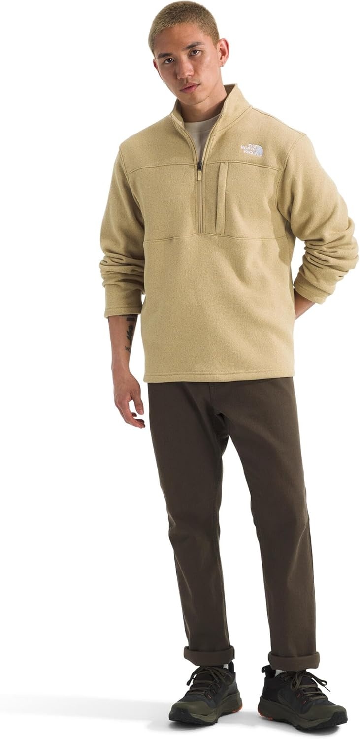image:imageTHE NORTH FACE Mens Gordon Lyons Quarter Zip Jacket Cold Weather Top With Chest PocketKhaki Stone Heather