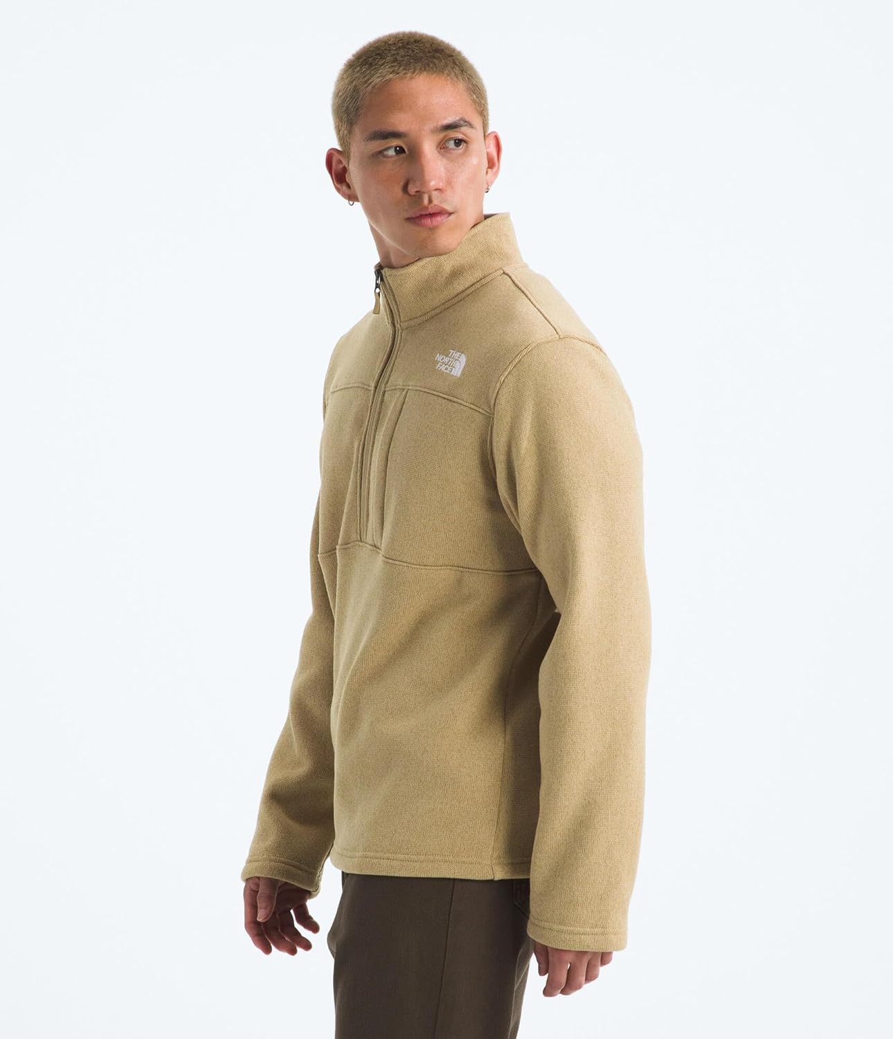 image:imageTHE NORTH FACE Mens Gordon Lyons Quarter Zip Jacket Cold Weather Top With Chest PocketKhaki Stone Heather