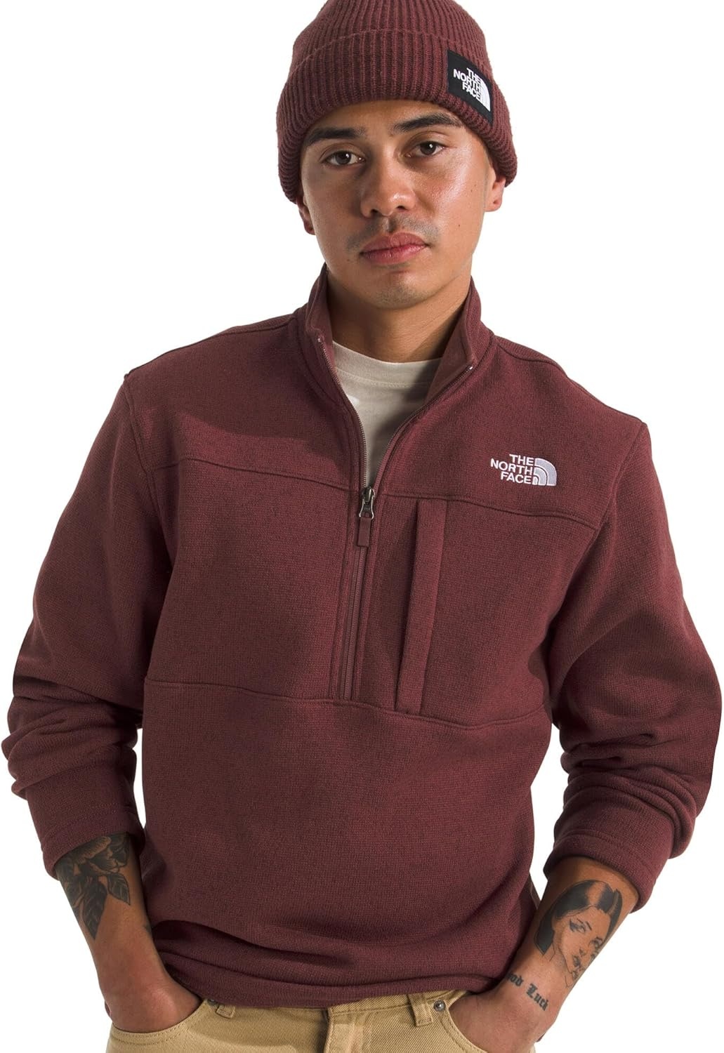 image:imageTHE NORTH FACE Mens Gordon Lyons Quarter Zip Jacket Cold Weather Top With Chest PocketSumac Heather