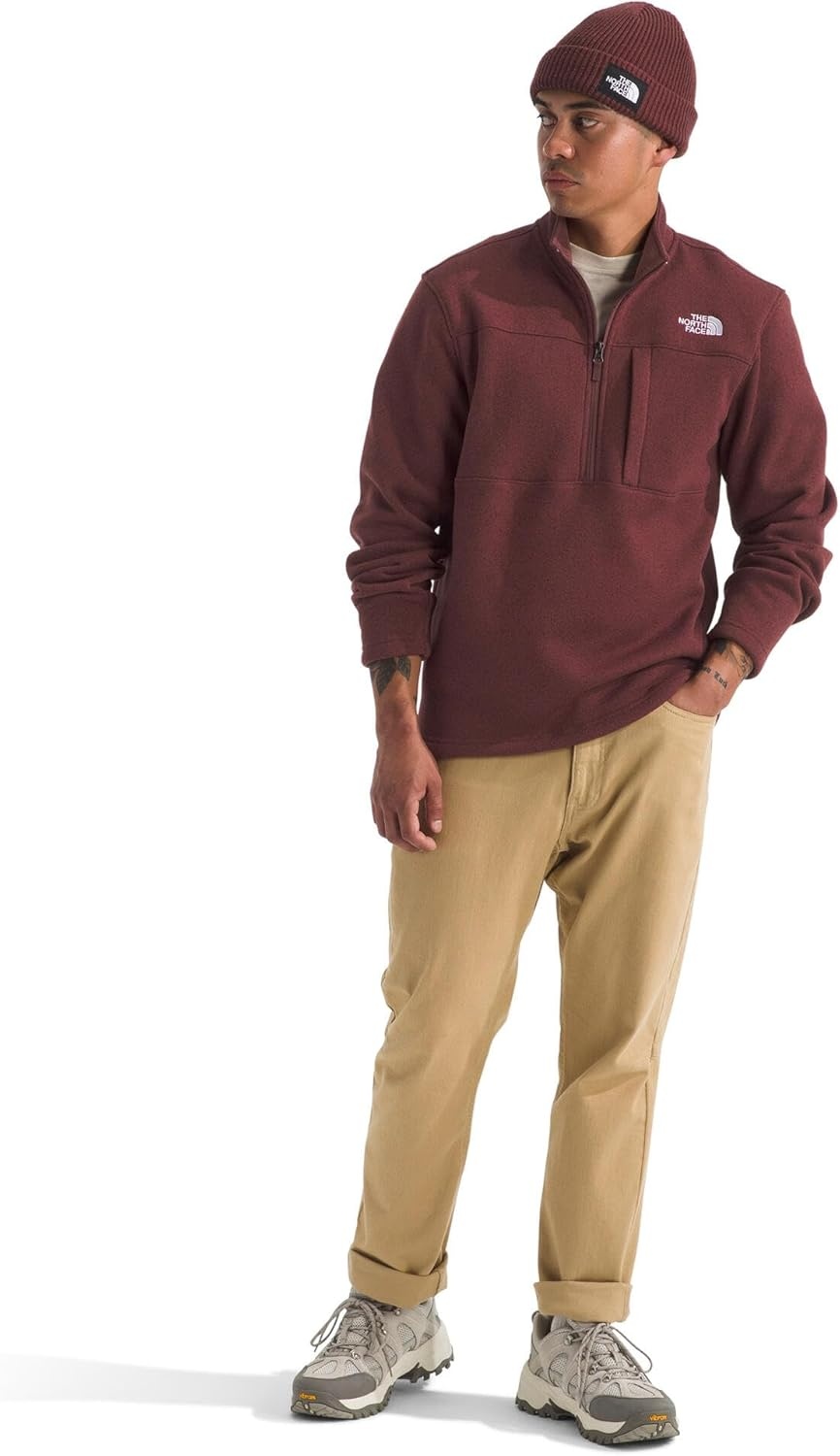 image:imageTHE NORTH FACE Mens Gordon Lyons Quarter Zip Jacket Cold Weather Top With Chest PocketSumac Heather