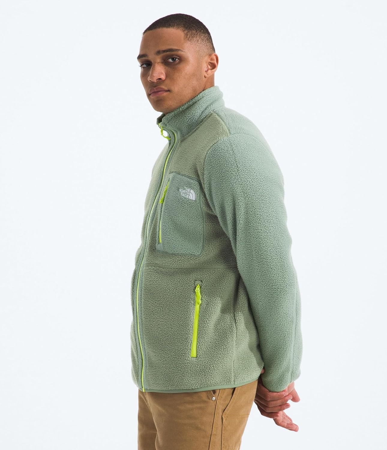 image:imageTHE NORTH FACE Mens Yumiori Full Zip Jacket Lightweight Fleece Coat With Embroidered Logo Zip PocketsBark MistSlate MossFizz Lime