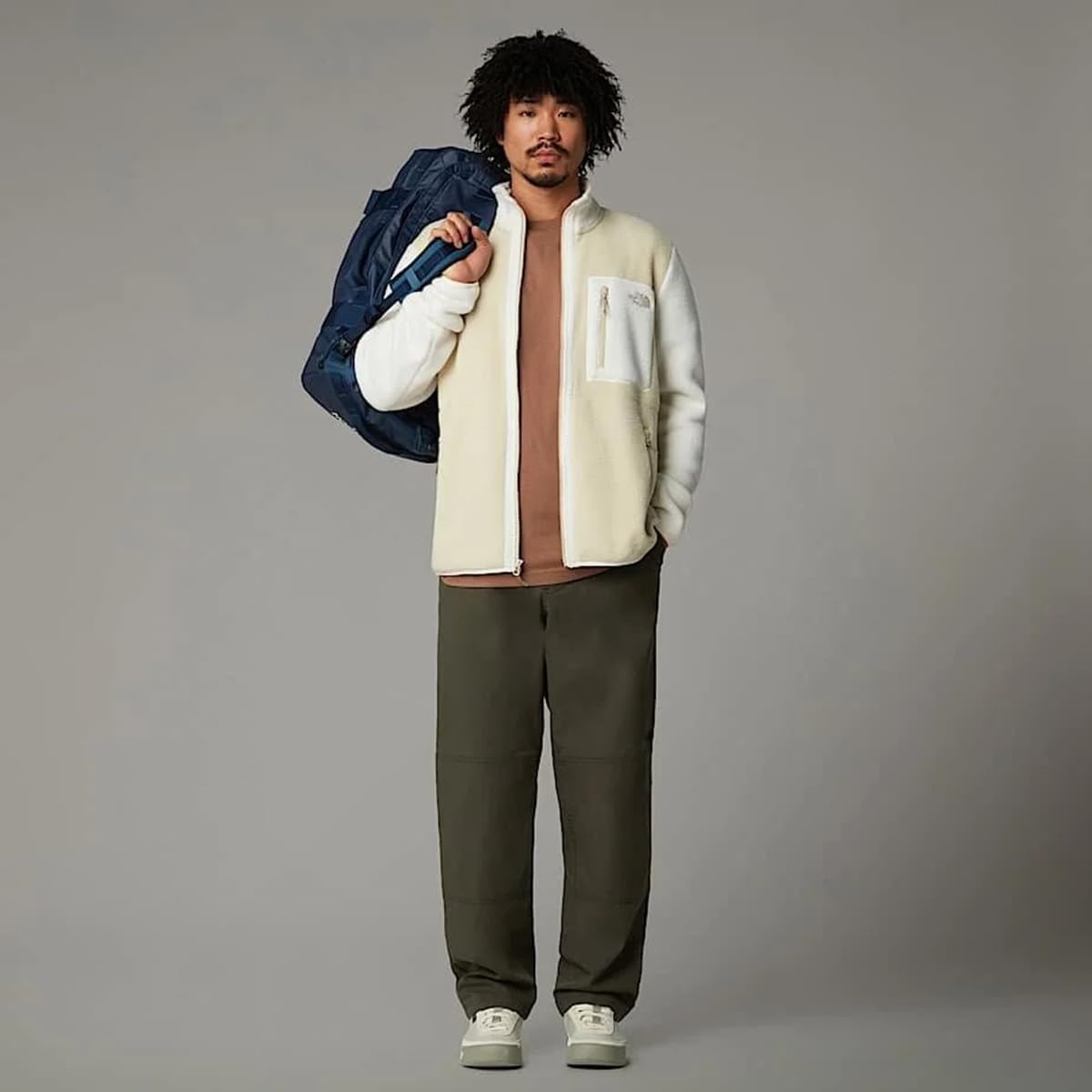 image:imageTHE NORTH FACE Mens Yumiori Full Zip Jacket Lightweight Fleece Coat With Embroidered Logo Zip PocketsGravelwhite Dunegrape