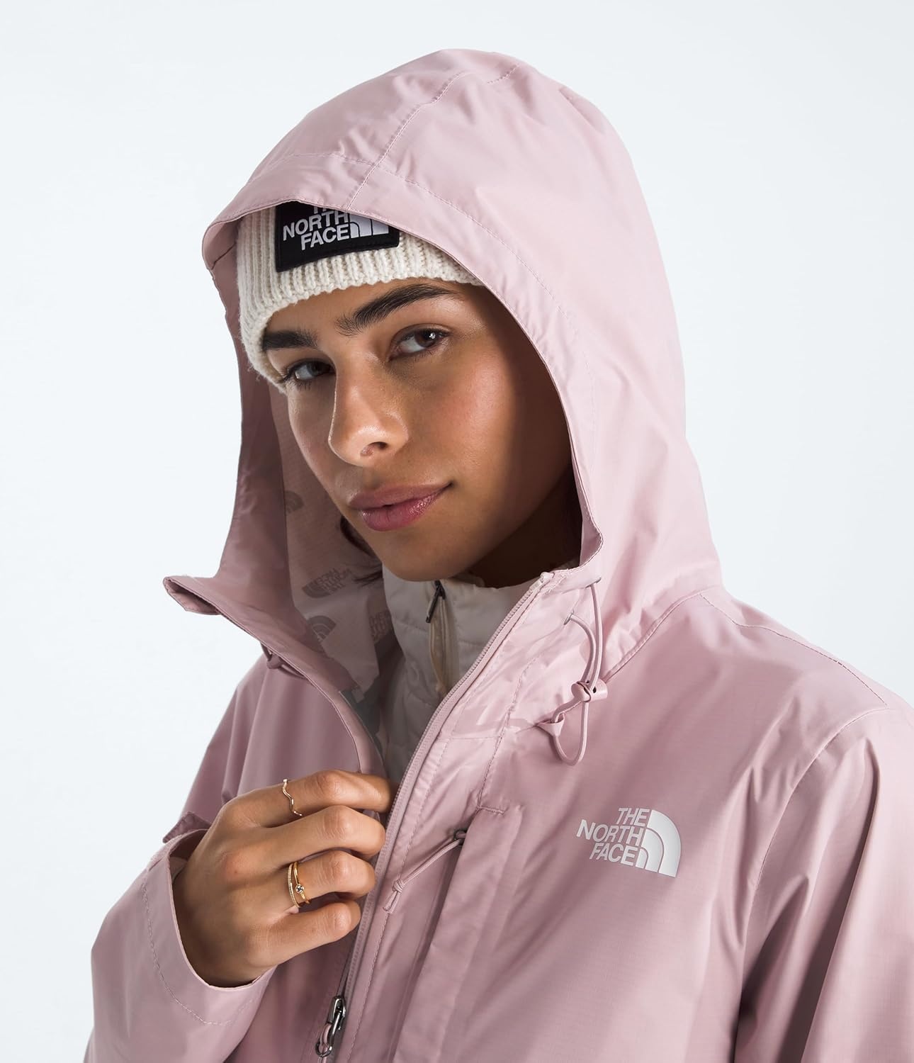 image:imageTHE NORTH FACE Womens Alta Vista Rain Jacket 3 Piece Hood With Adjustable Cinchcord Waterproof BreathableMetal Pink