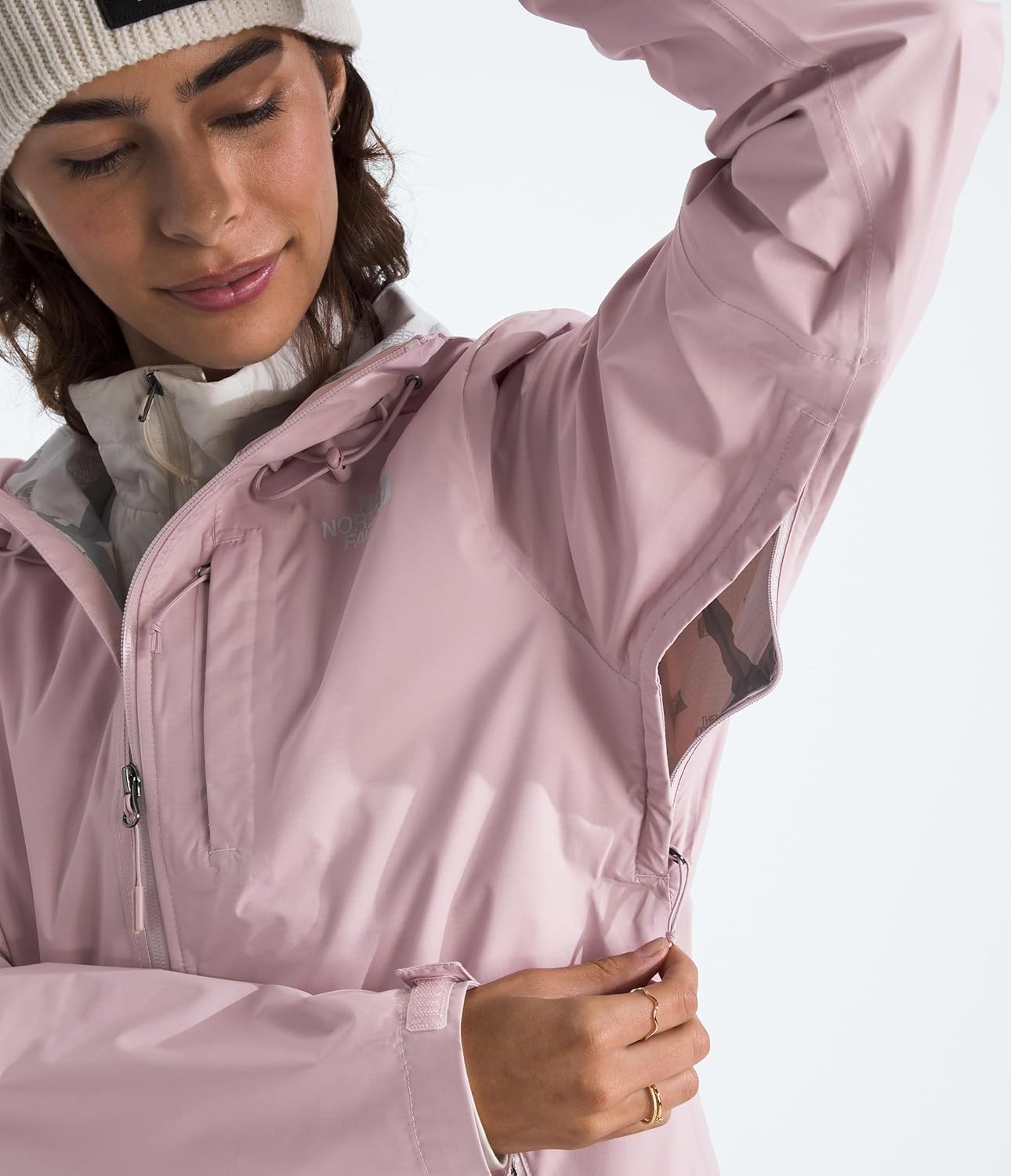 image:imageTHE NORTH FACE Womens Alta Vista Rain Jacket 3 Piece Hood With Adjustable Cinchcord Waterproof BreathableMetal Pink