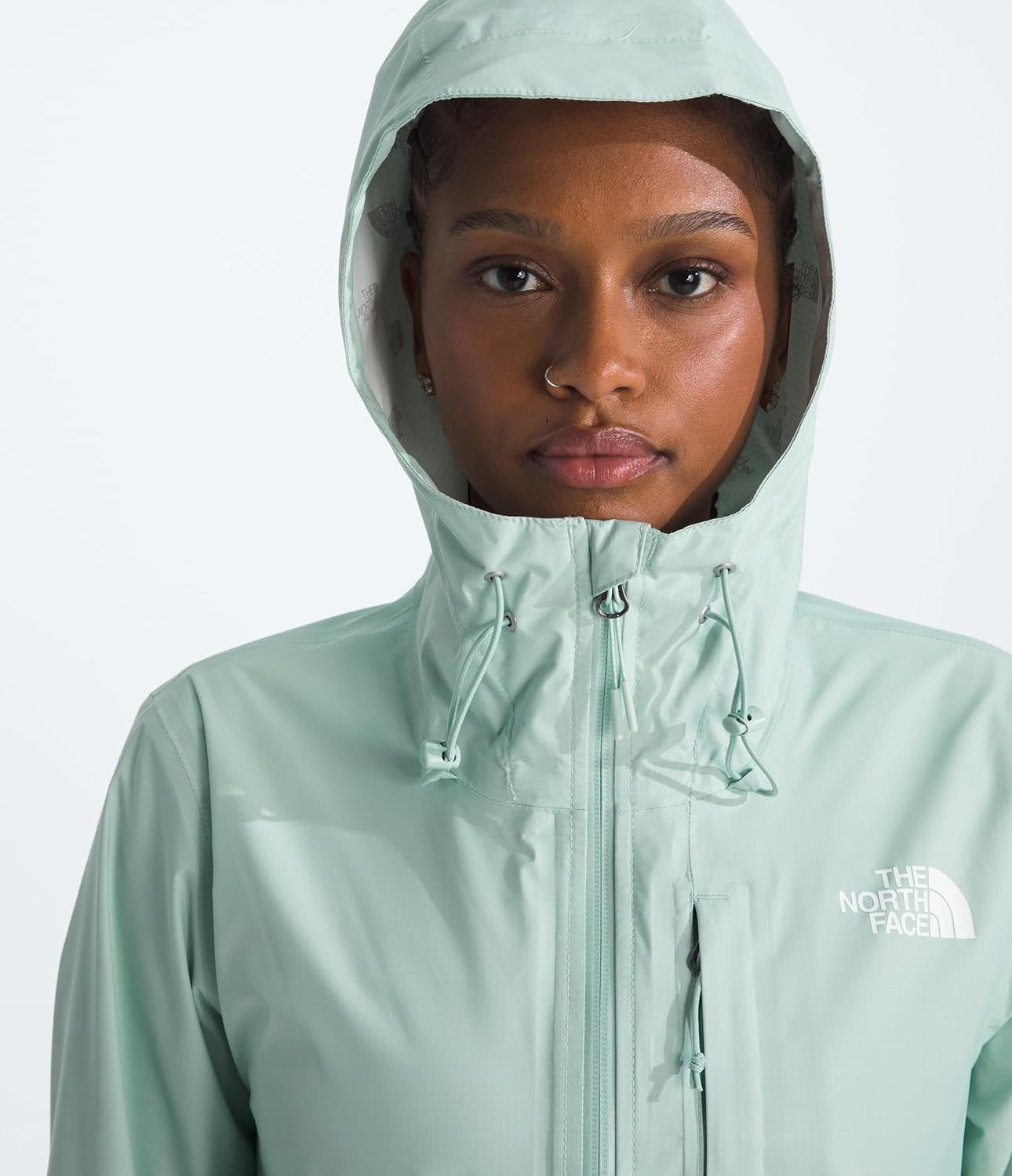 image:imageTHE NORTH FACE Womens Alta Vista Rain Jacket 3 Piece Hood With Adjustable Cinchcord Waterproof BreathableOpal Frost