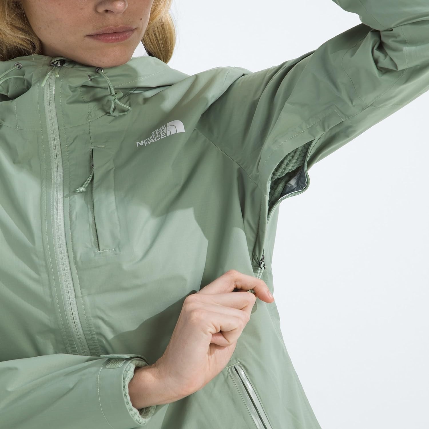 image:imageTHE NORTH FACE Womens Alta Vista Rain Jacket 3 Piece Hood With Adjustable Cinchcord Waterproof BreathableSlate Moss
