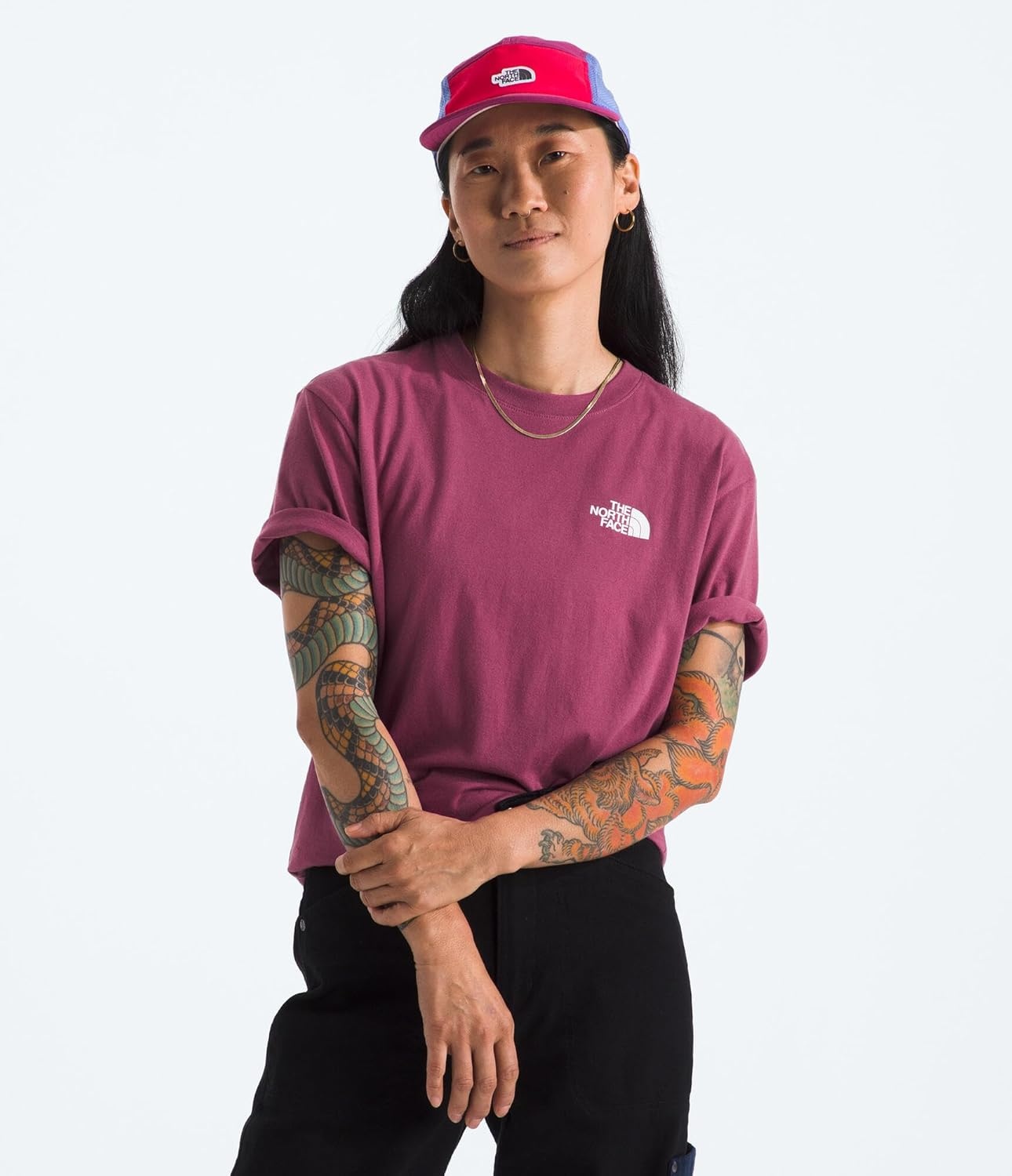 image:imageTHE NORTH FACE Womens Evolution Box NSE Shortsleeve Tee Regular Fit Cotton Tshirt With Logo GraphicsCyber Berry
