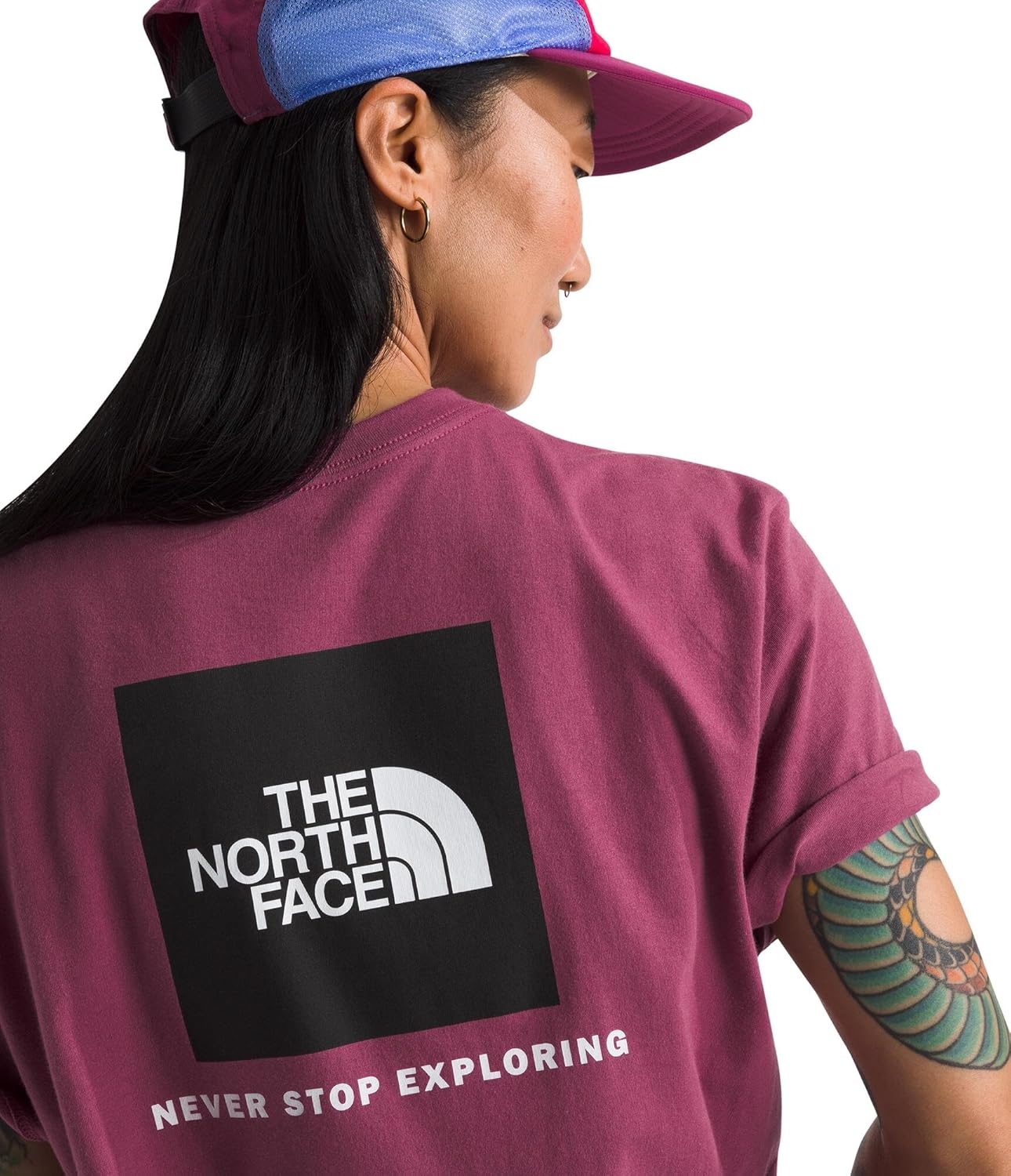 image:imageTHE NORTH FACE Womens Evolution Box NSE Shortsleeve Tee Regular Fit Cotton Tshirt With Logo GraphicsCyber Berry