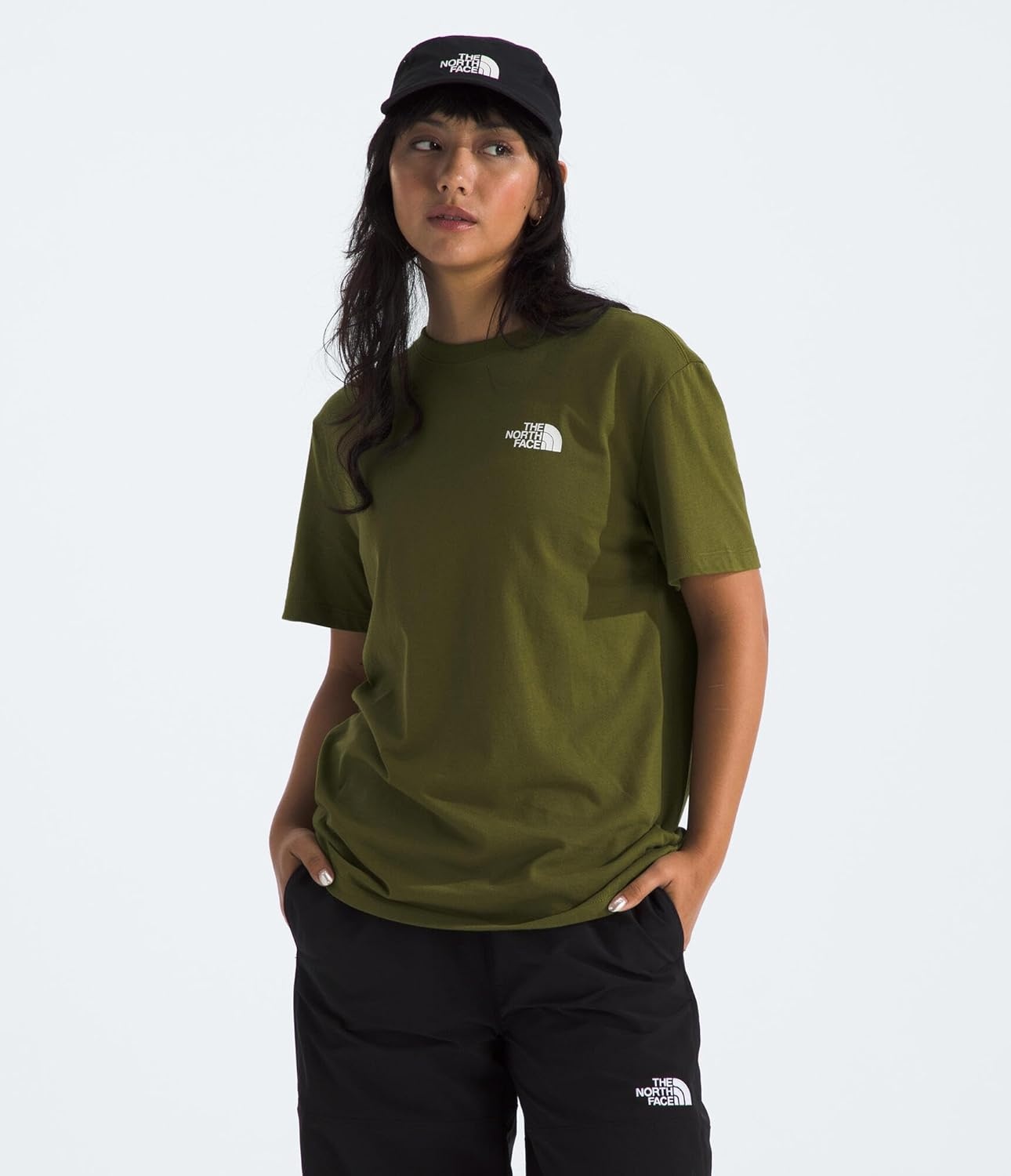 image:imageTHE NORTH FACE Womens Evolution Box NSE Shortsleeve Tee Regular Fit Cotton Tshirt With Logo GraphicsForest Olive