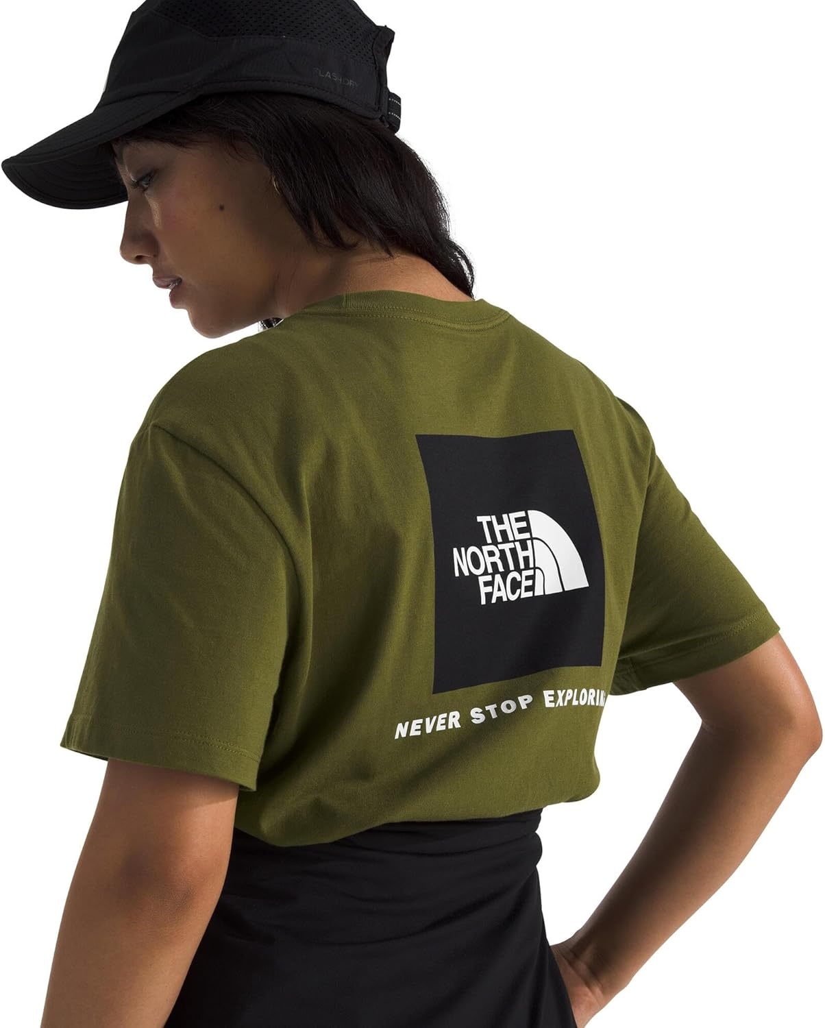 image:imageTHE NORTH FACE Womens Evolution Box NSE Shortsleeve Tee Regular Fit Cotton Tshirt With Logo GraphicsForest Olive