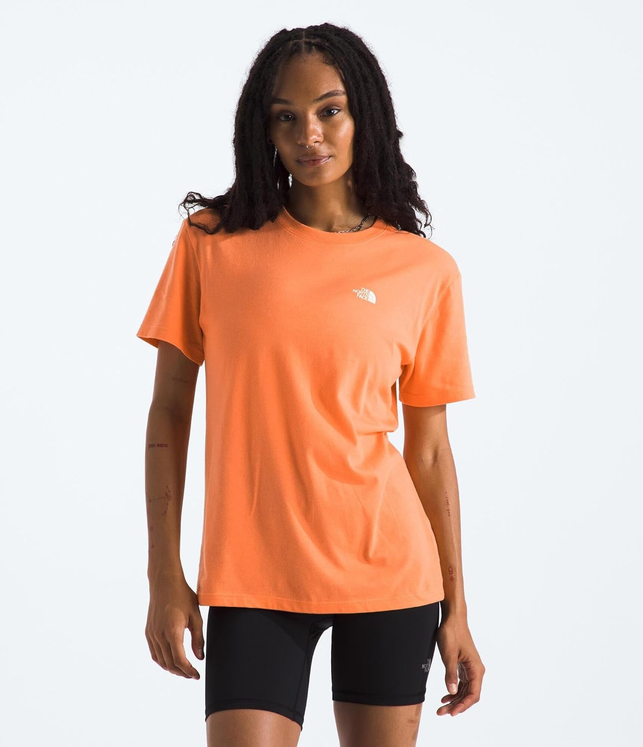 image:imageTHE NORTH FACE Womens Evolution Box NSE Shortsleeve Tee Regular Fit Cotton Tshirt With Logo GraphicsPapaya