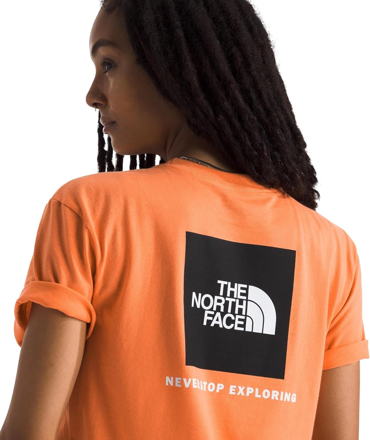 image:imageTHE NORTH FACE Womens Evolution Box NSE Shortsleeve Tee Regular Fit Cotton Tshirt With Logo GraphicsPapaya