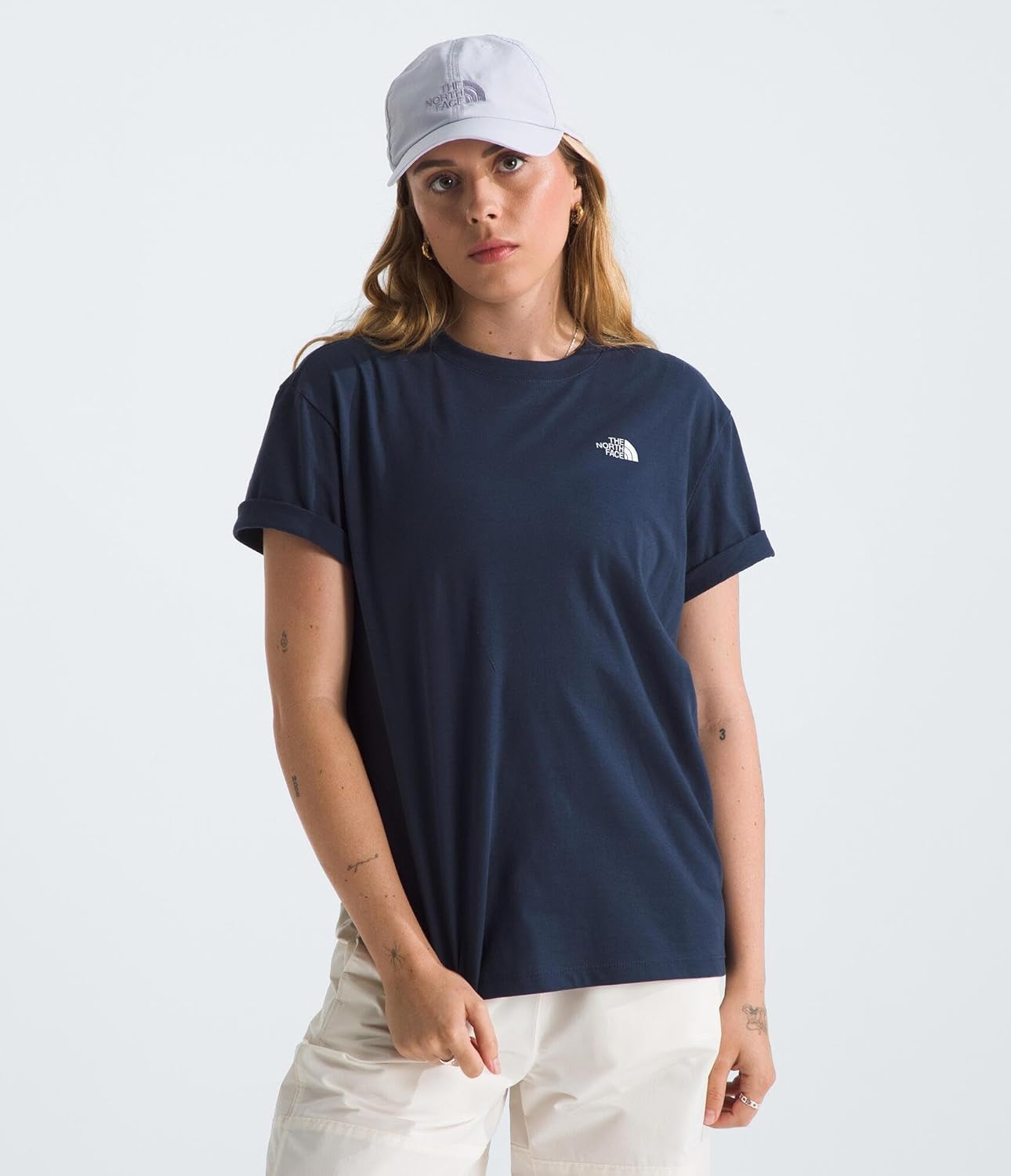 image:imageTHE NORTH FACE Womens Evolution Box NSE Shortsleeve Tee Regular Fit Cotton Tshirt With Logo GraphicsSummit Navy