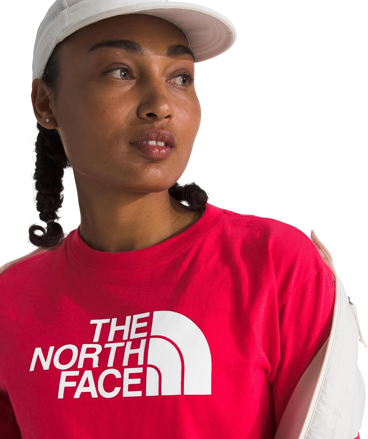 image:imageTHE NORTH FACE Womens Evolution Short Sleeve Half Dome Tee Everyday Cotton Shirt With a Logo GraphicHibiscusTnf White
