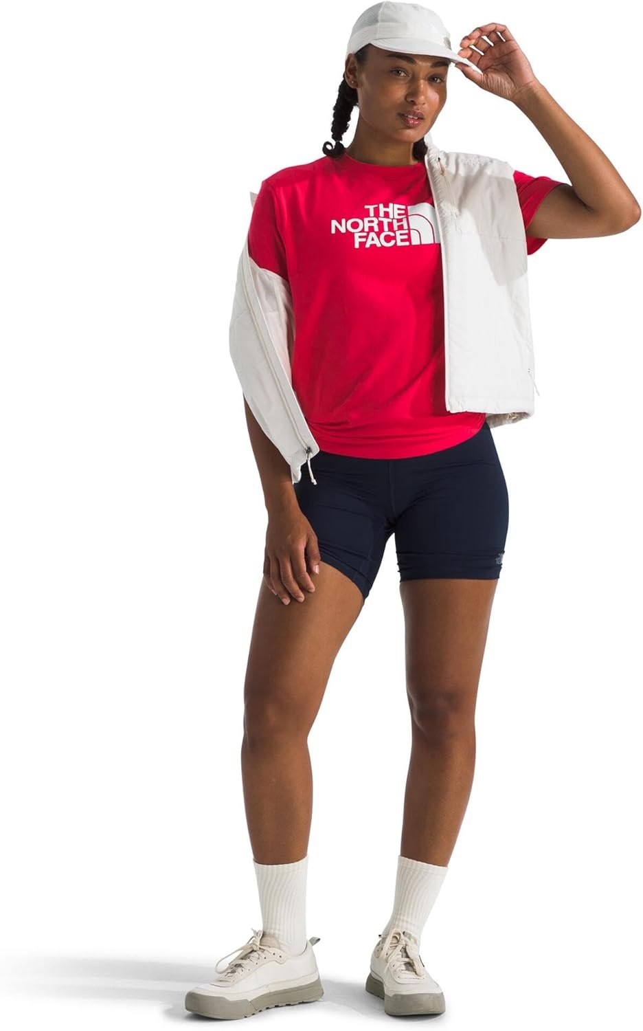 image:imageTHE NORTH FACE Womens Evolution Short Sleeve Half Dome Tee Everyday Cotton Shirt With a Logo GraphicHibiscusTnf White