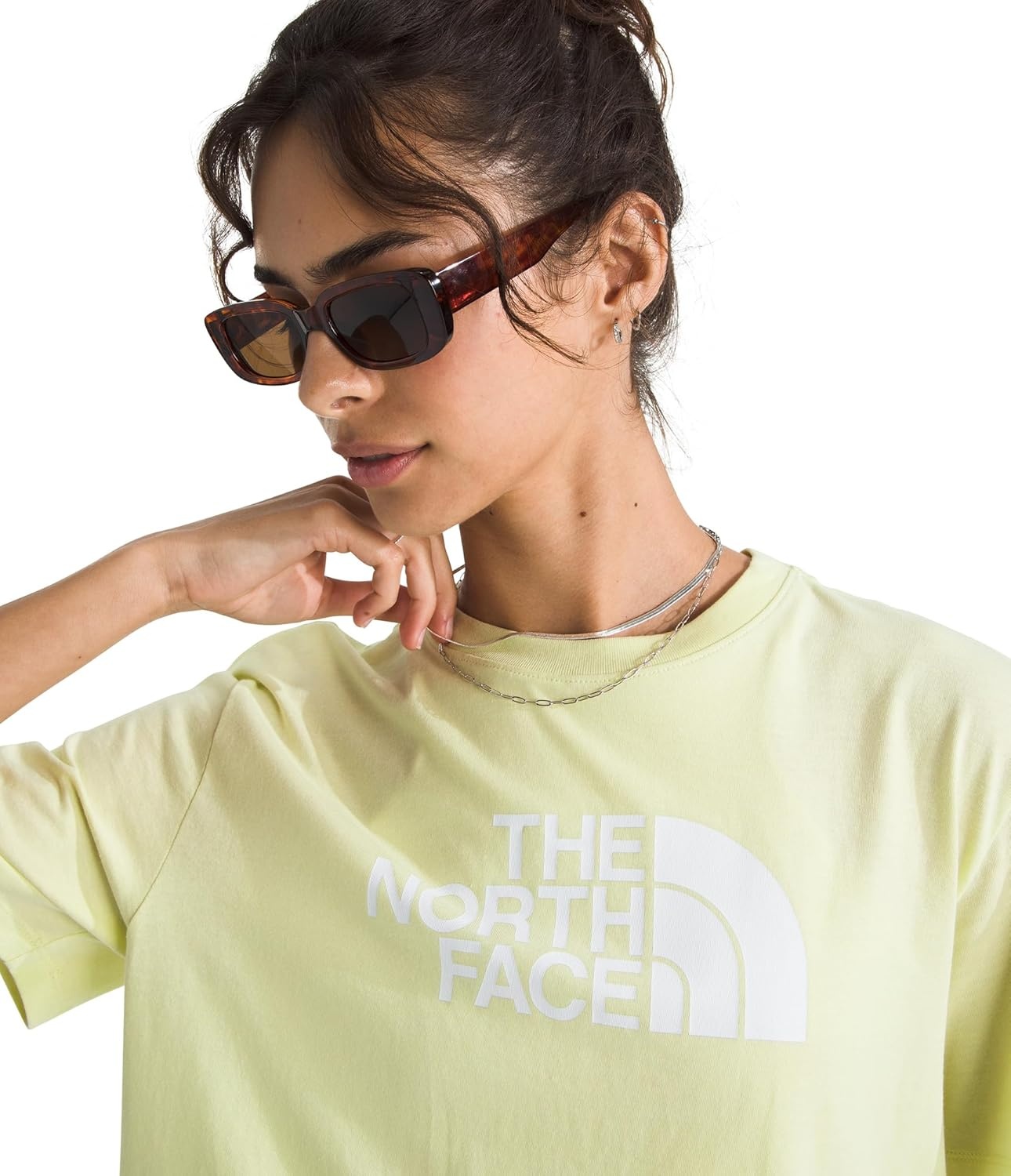 image:imageTHE NORTH FACE Womens Evolution Short Sleeve Half Dome Tee Everyday Cotton Shirt With a Logo GraphicLemon Mist