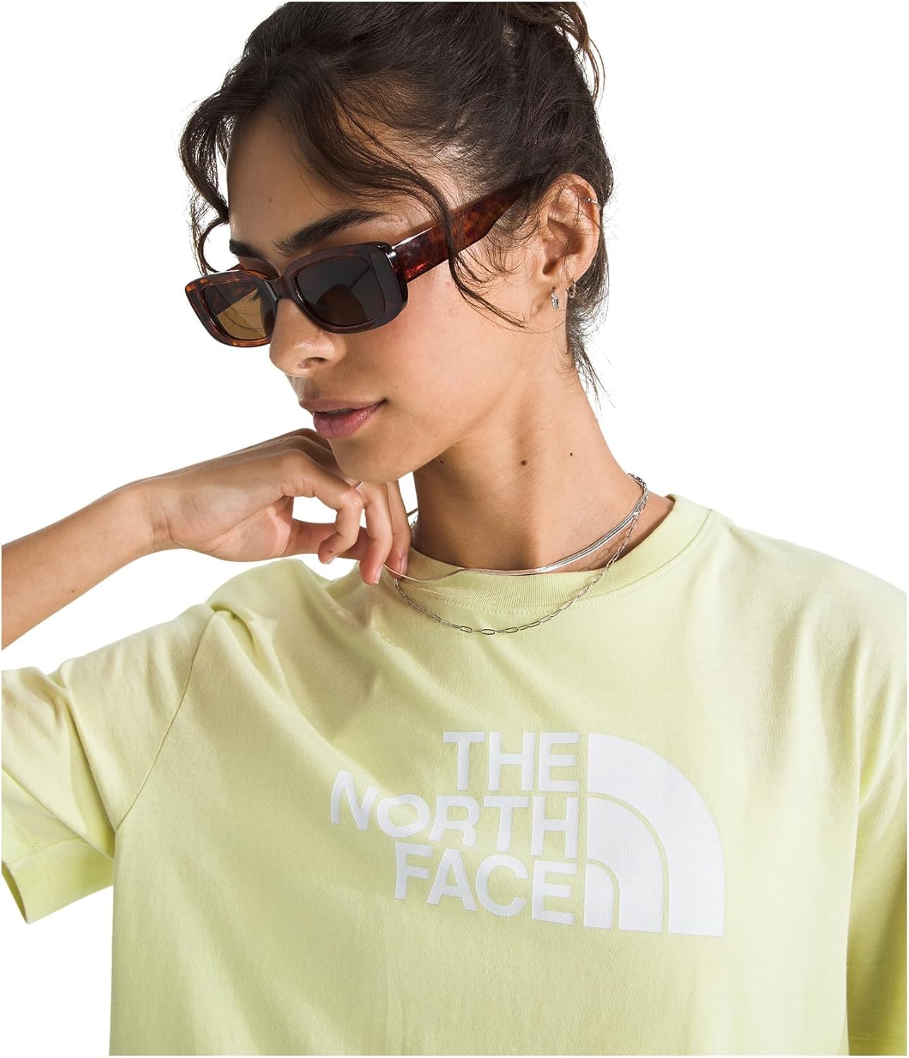 image:imageTHE NORTH FACE Womens Evolution Short Sleeve Half Dome Tee Everyday Cotton Shirt With a Logo GraphicLemon Mist