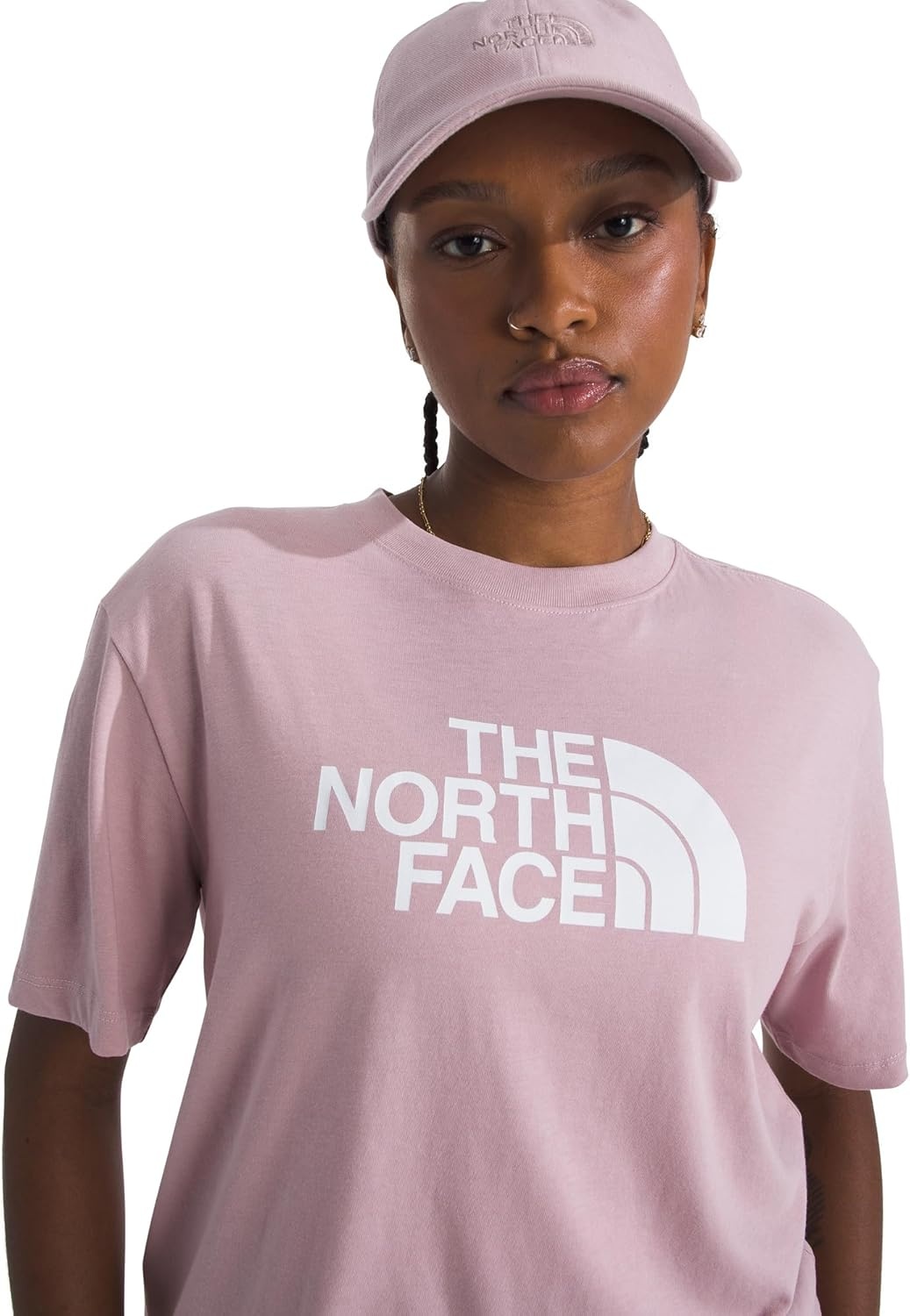 image:imageTHE NORTH FACE Womens Evolution Short Sleeve Half Dome Tee Everyday Cotton Shirt With a Logo GraphicMetal Pink