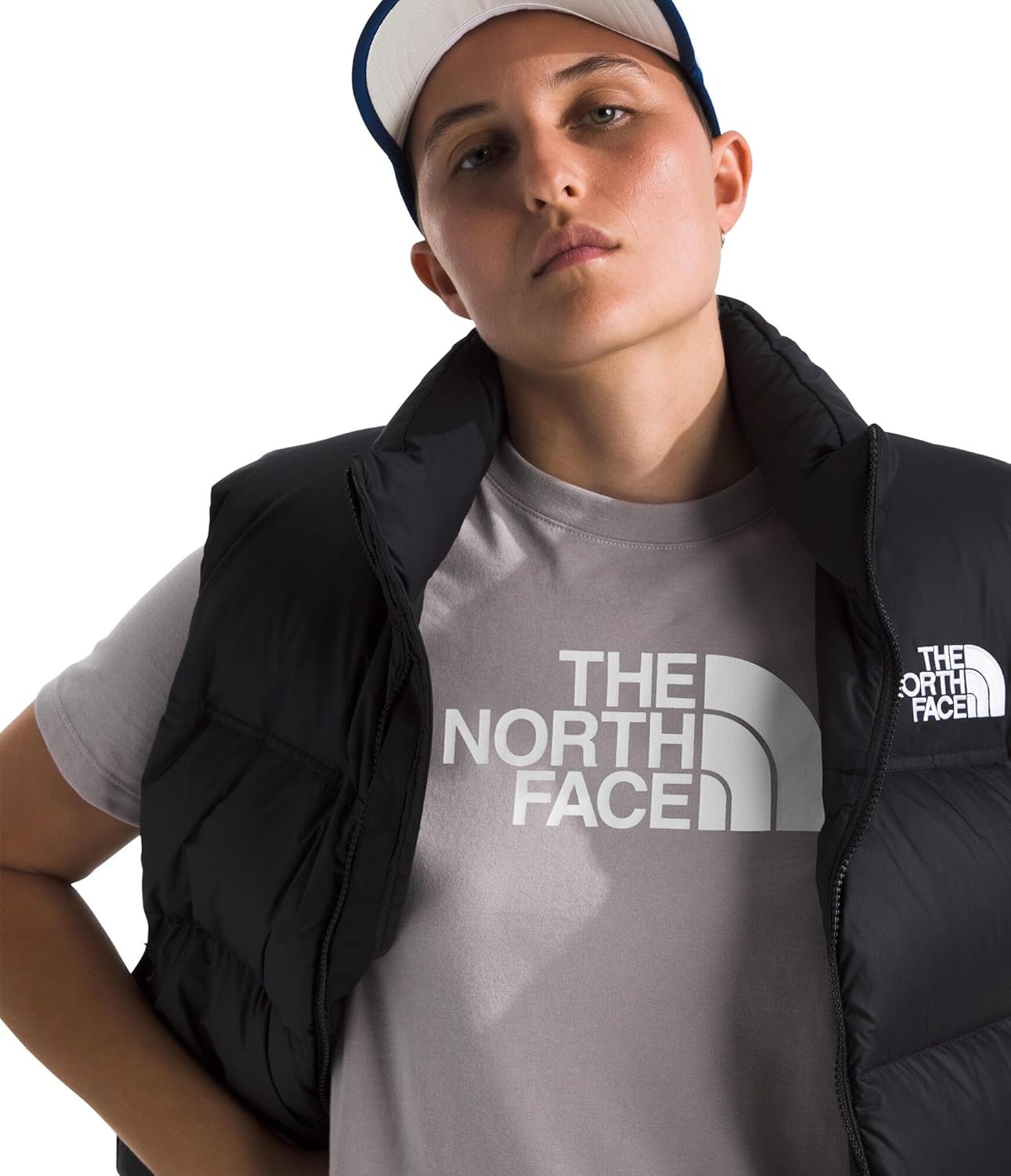 image:imageTHE NORTH FACE Womens Evolution Short Sleeve Half Dome Tee Everyday Cotton Shirt With a Logo GraphicMoonstone GreyTnf White