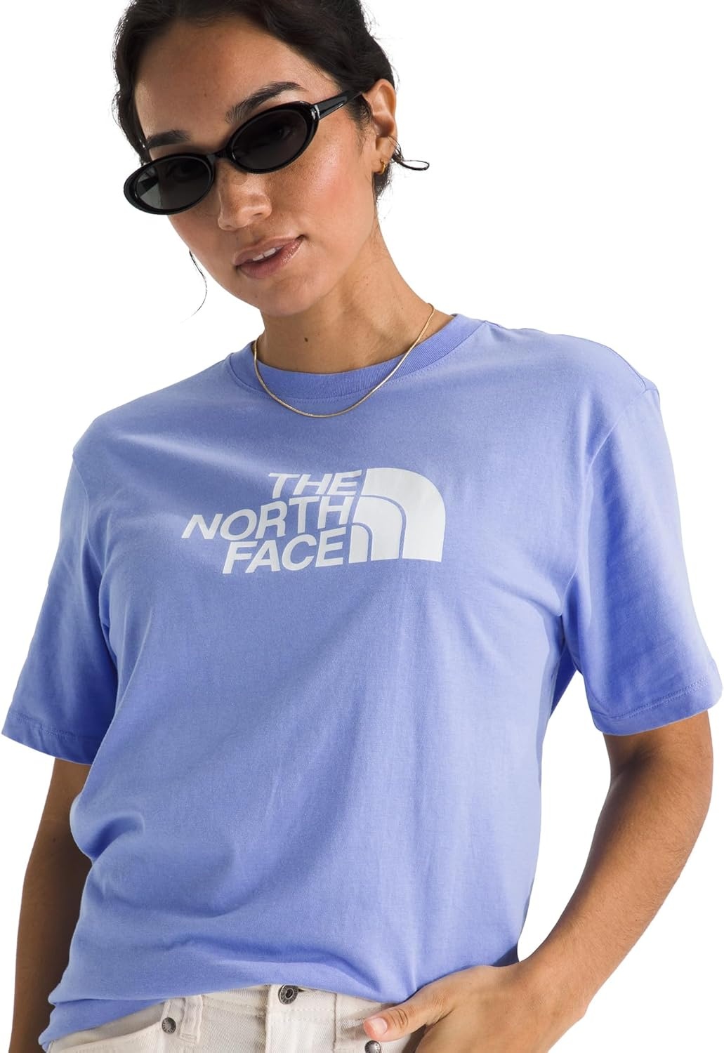 image:imageTHE NORTH FACE Womens Evolution Short Sleeve Half Dome Tee Everyday Cotton Shirt With a Logo GraphicPeriwinkle Glow