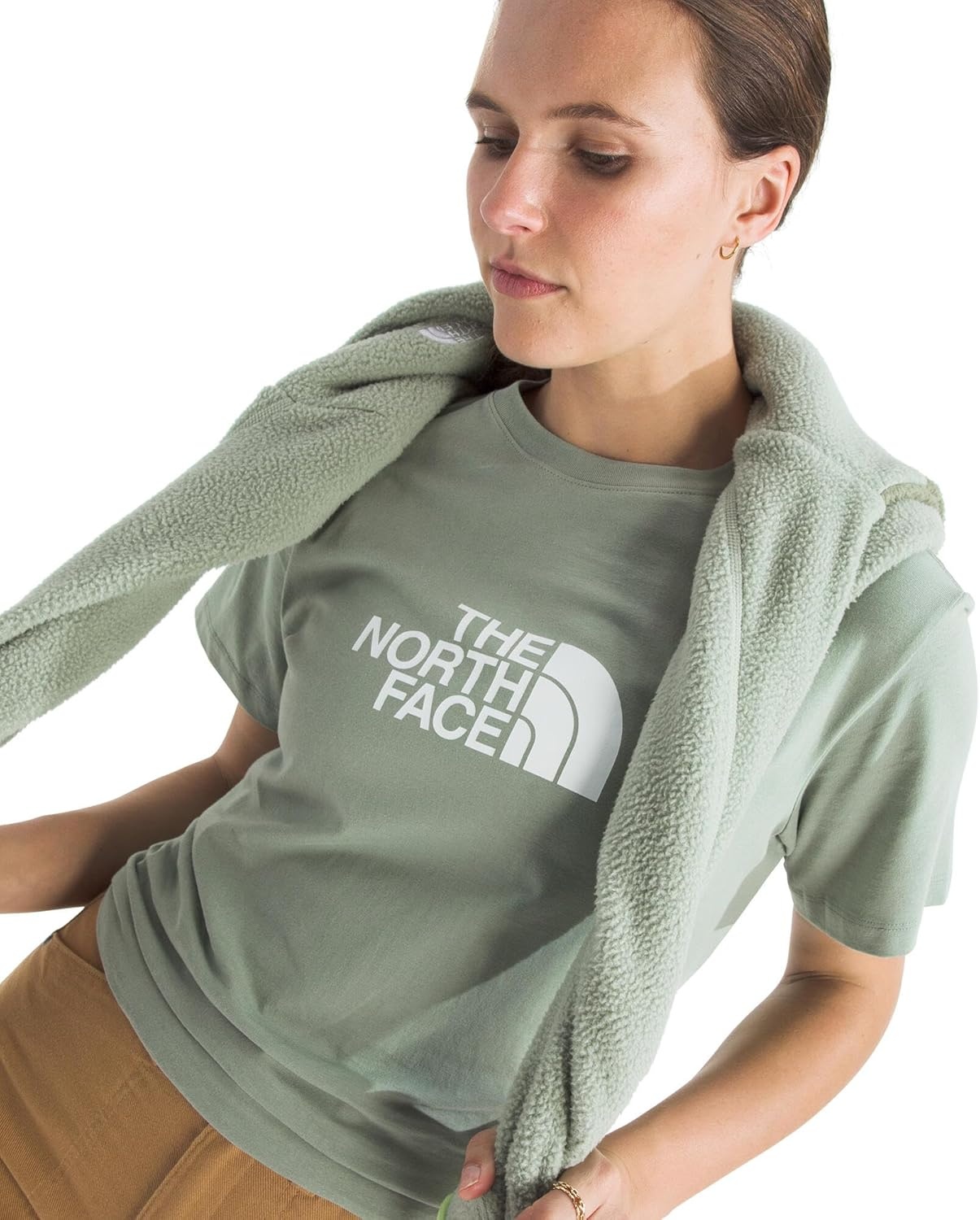 image:imageTHE NORTH FACE Womens Evolution Short Sleeve Half Dome Tee Everyday Cotton Shirt With a Logo GraphicSlate MossTnf White