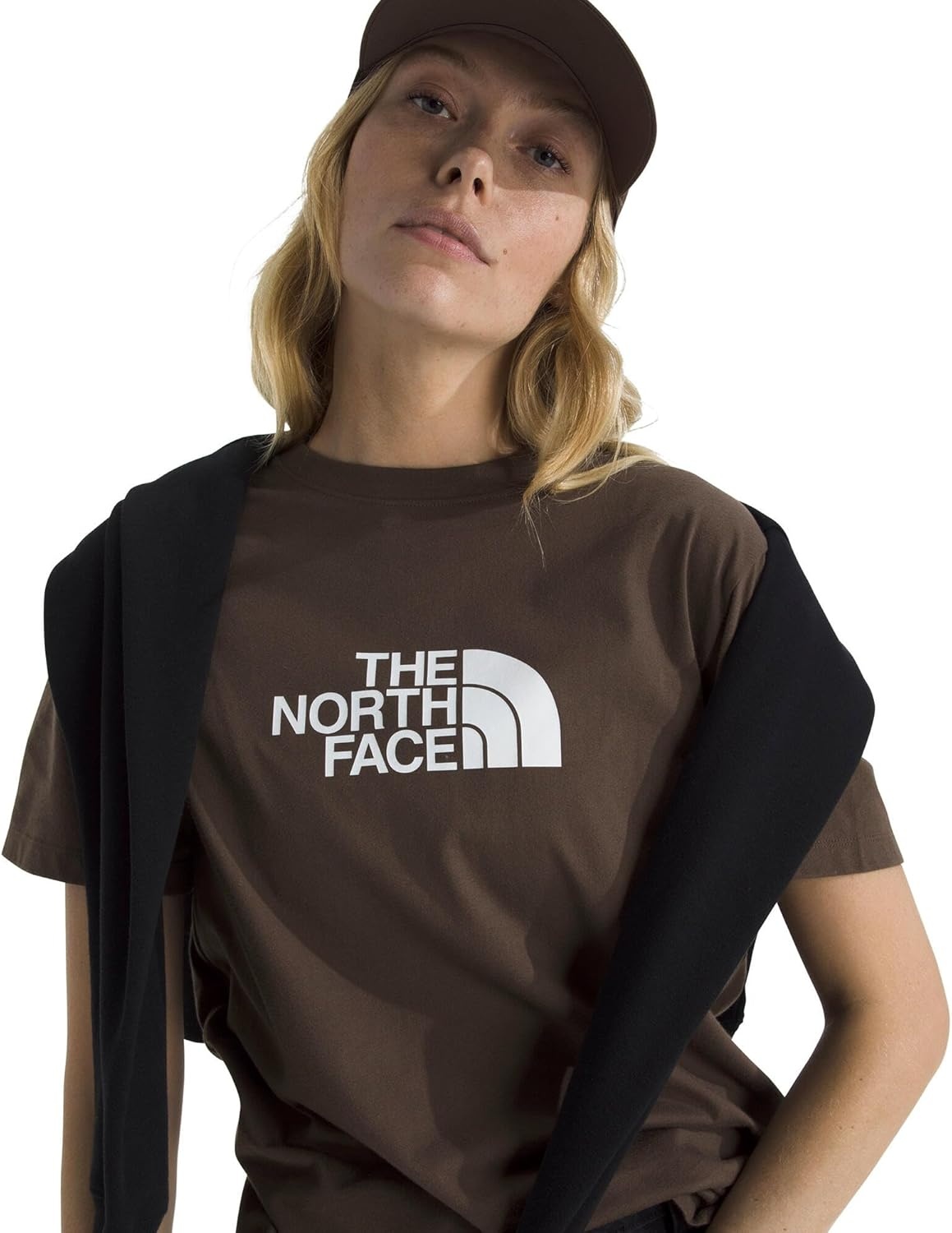 image:imageTHE NORTH FACE Womens Evolution Short Sleeve Half Dome Tee Everyday Cotton Shirt With a Logo GraphicSmokey BrownTnf White