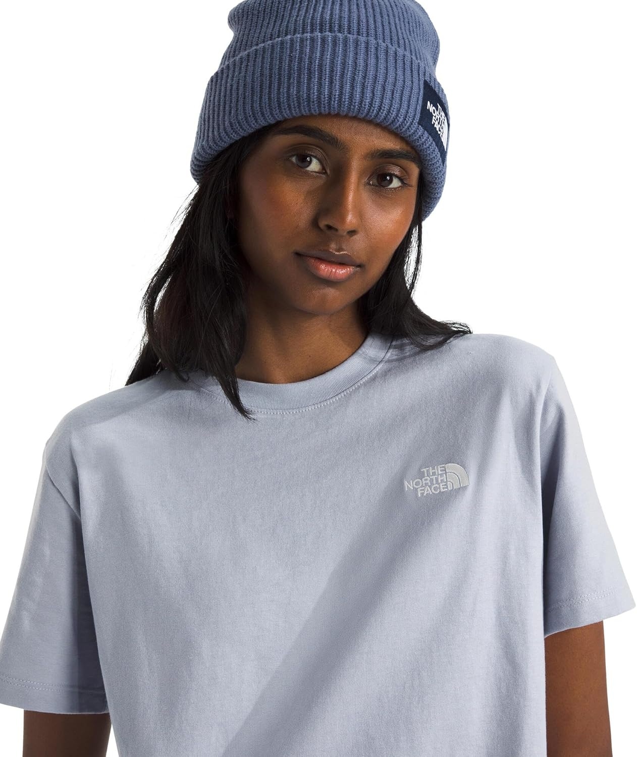 image:imageTHE NORTH FACE Womens Evolution Simple Dome Relaxed Shortsleeve Tee Cotton Tshirt With Classic Embroidered LogoBlue Flax