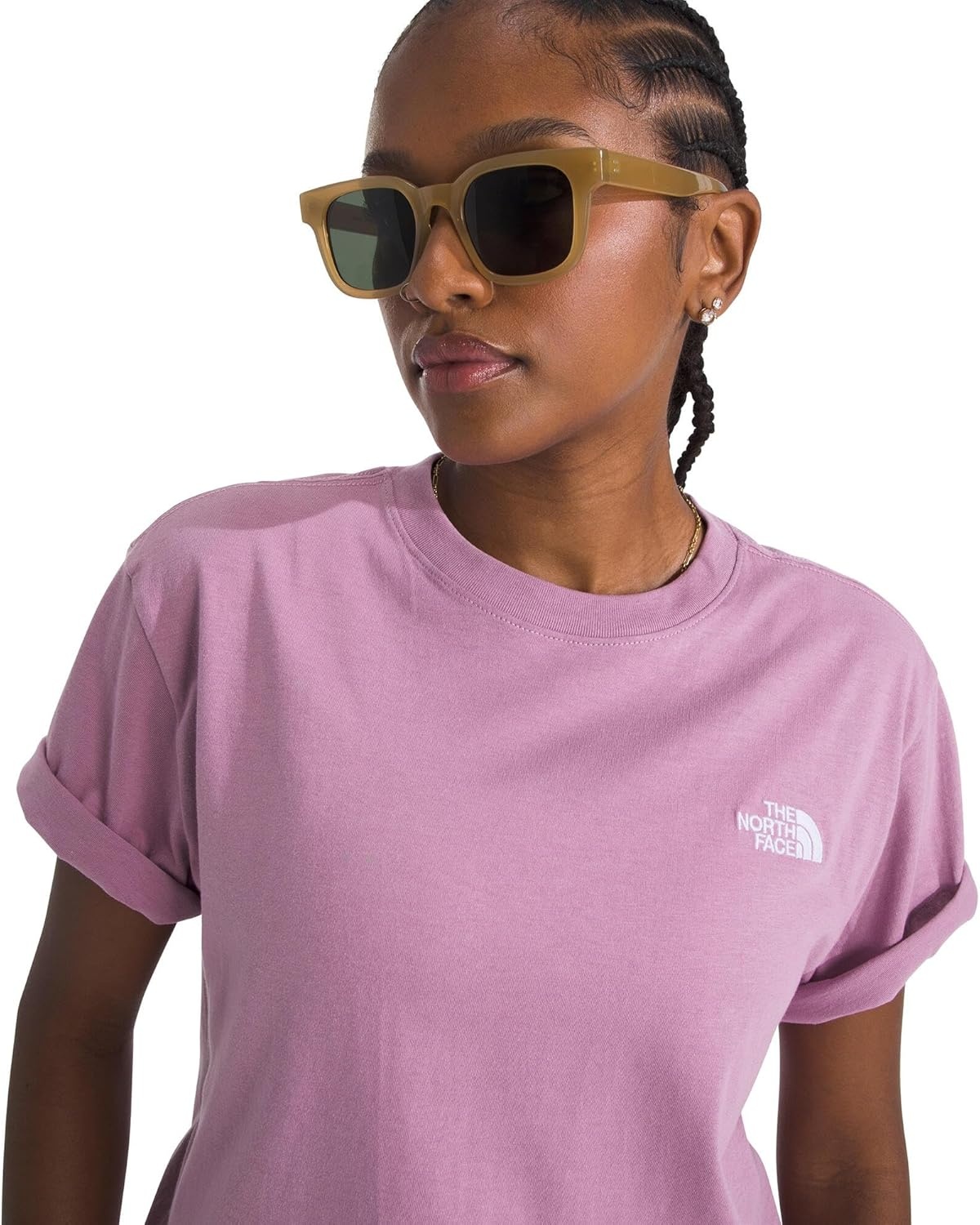 image:imageTHE NORTH FACE Womens Evolution Simple Dome Relaxed Shortsleeve Tee Cotton Tshirt With Classic Embroidered LogoHushed Lavender