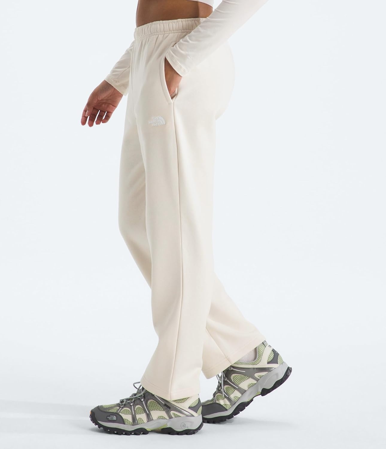 image:imageTHE NORTH FACE Womens Evolution Simple Dome Straight Leg Pant Elastic Waistband With Drawcord Pockets EmbroideredWhite Dune