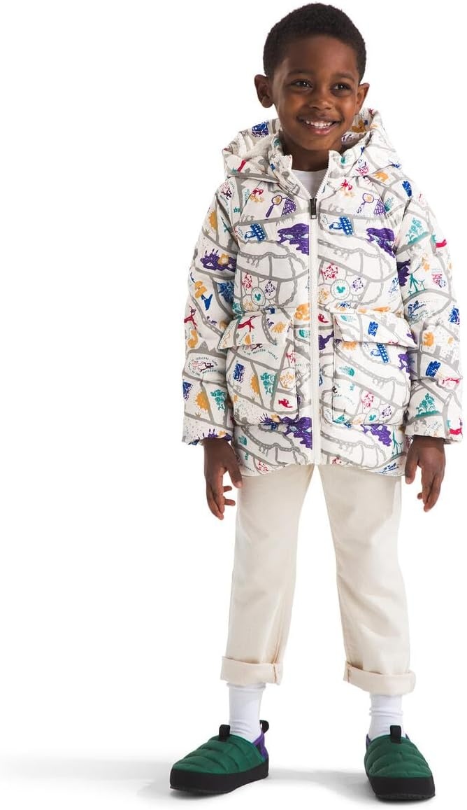 imageTHE NORTH FACE unisexbaby North Down Fleecelined ParkaWhite Dune Woodcut Trail Map Print