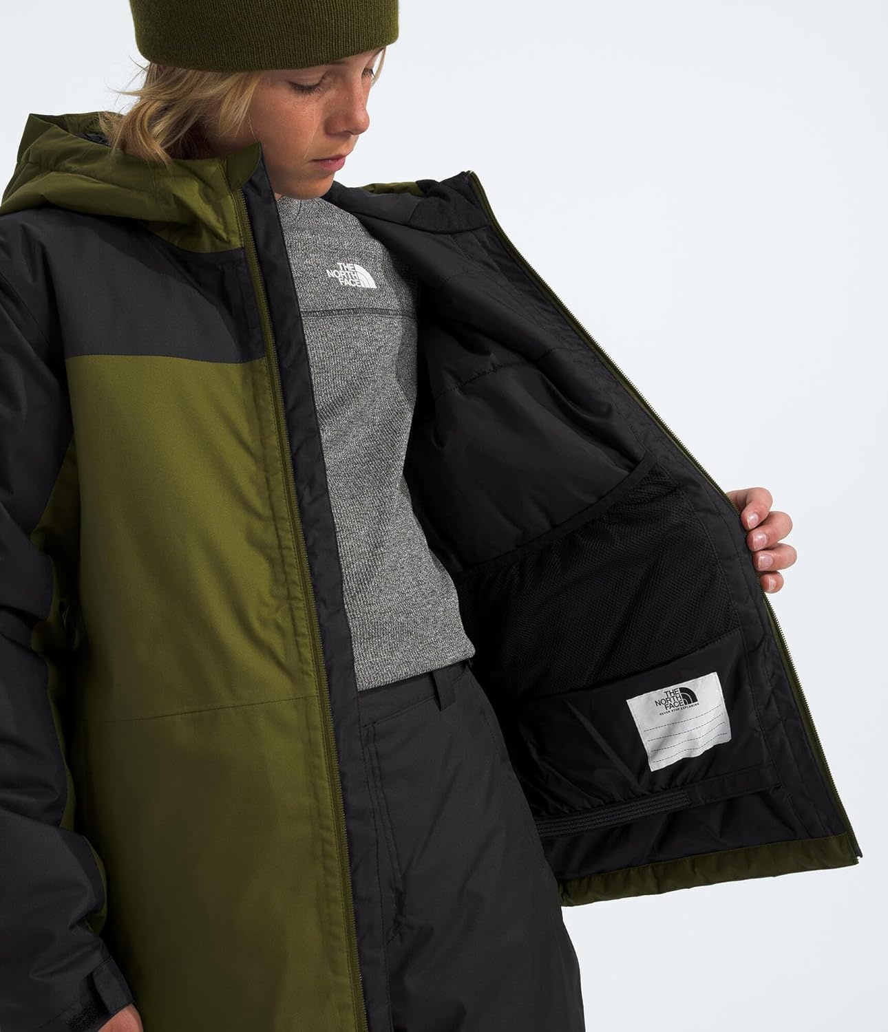 imageThe North Face Boys Freedom Insulated Jacket Winter Coat Water Repellent Helmet Compatible Hood amp Hand PocketsForest OliveTnf Black