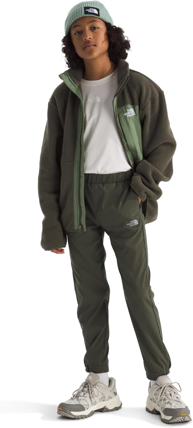 imageThe North Face Boys On The Trail Pant Moisture Wicking Water Repellent Elastic Waistband with Drawcord Zip Back PocketNew Taupe GreenSilver Reflective