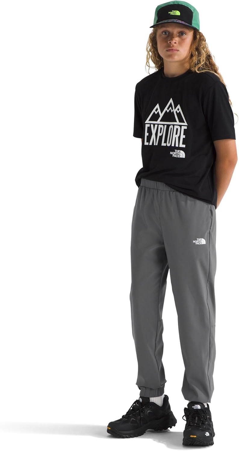 imageThe North Face Boys On The Trail Pant Moisture Wicking Water Repellent Elastic Waistband with Drawcord Zip Back PocketSmoked Pearl