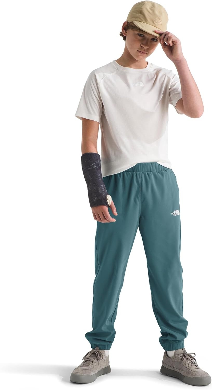 imageThe North Face Boys On The Trail Pant Moisture Wicking Water Repellent Elastic Waistband with Drawcord Zip Back PocketStormy Blue