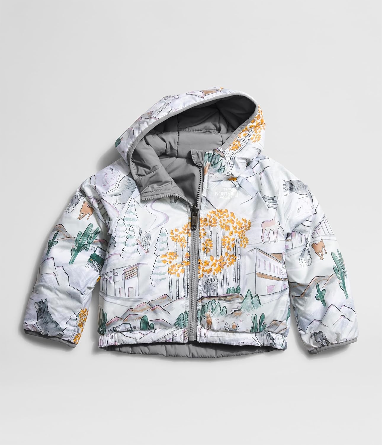 imageThe North Face Kids Reversible Perrito Insulated Hooded Jacket 2 in 1 Winter Coat for Boys amp Girls Water RepellentMeld Grey