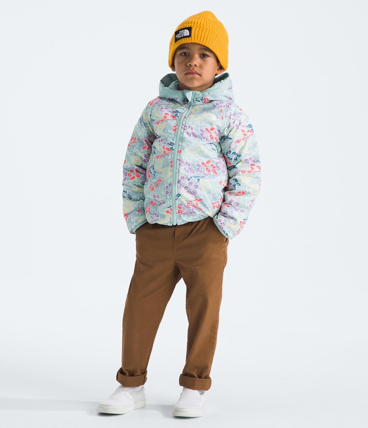 imageThe North Face Kids Reversible Perrito Insulated Hooded Jacket 2 in 1 Winter Coat for Boys amp Girls Water RepellentMuted Pine