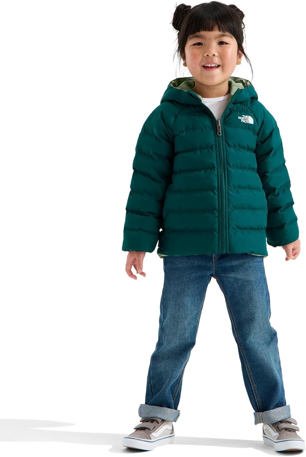 imageThe North Face Kids Reversible Perrito Insulated Hooded Jacket 2 in 1 Winter Coat for Boys amp Girls Water RepellentPacific Teal