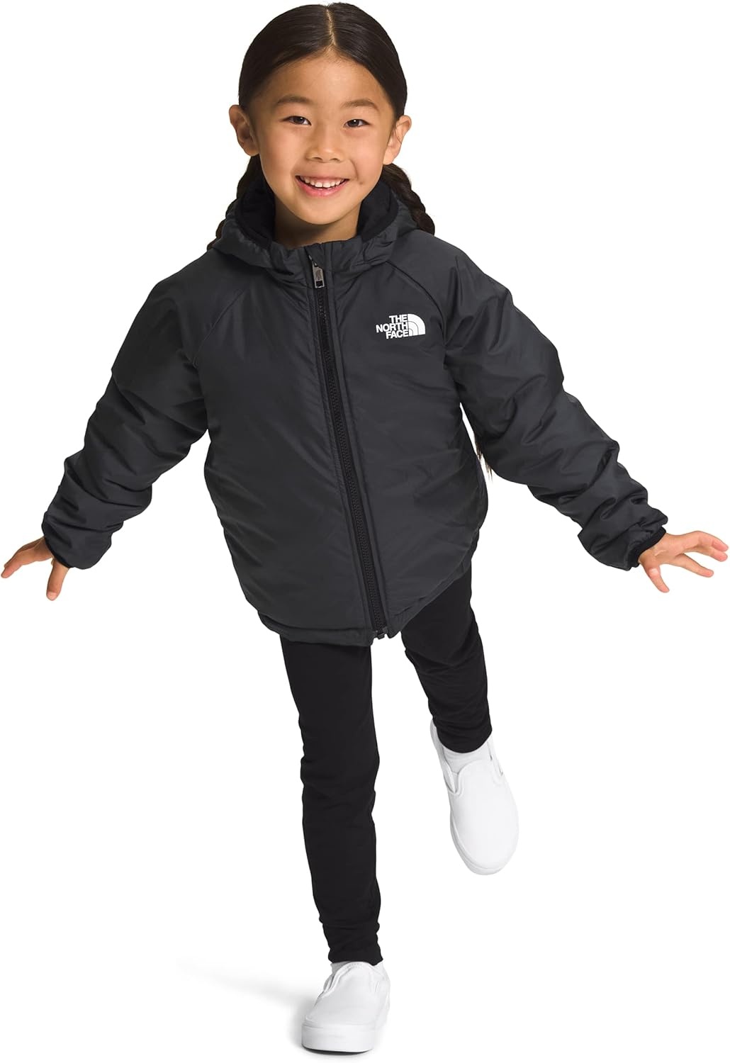 imageThe North Face Kids Reversible Perrito Insulated Hooded Jacket 2 in 1 Winter Coat for Boys amp Girls Water RepellentTnf BlackAsphalt Grey