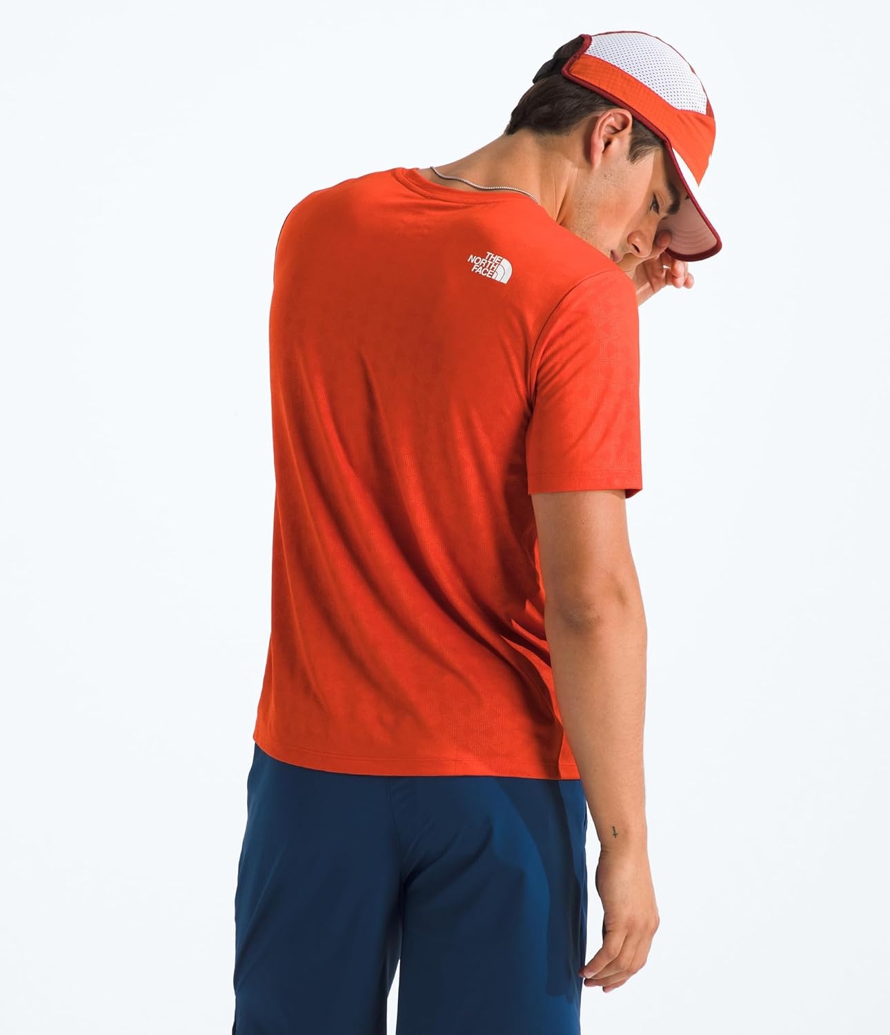 image:imageThe North Face Mens 247 Pentadome Embossed Short Sleeve Tee Regular Fit TShirt with MoistureWicking Flashdry TechLava Red