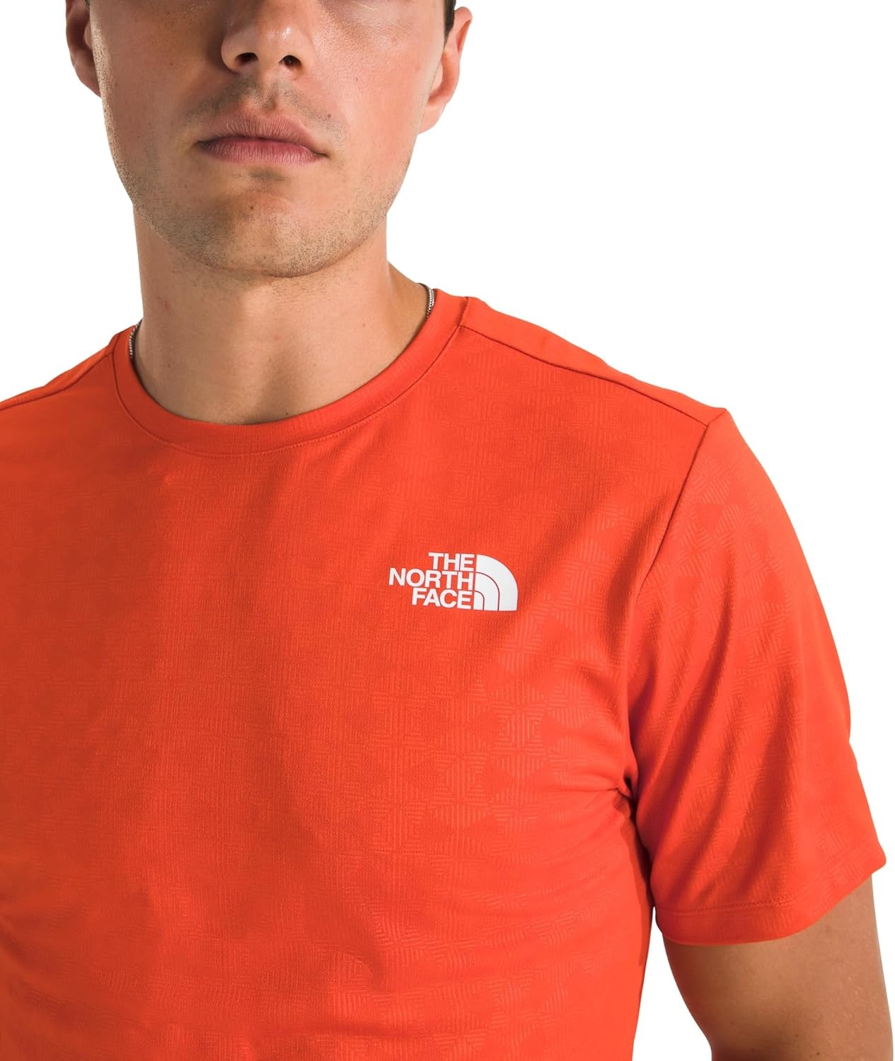 image:imageThe North Face Mens 247 Pentadome Embossed Short Sleeve Tee Regular Fit TShirt with MoistureWicking Flashdry TechLava Red