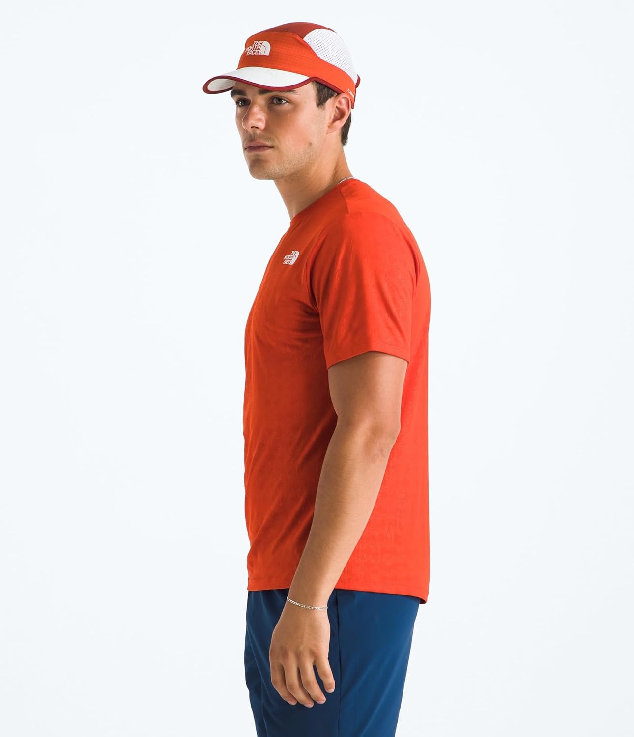 image:imageThe North Face Mens 247 Pentadome Embossed Short Sleeve Tee Regular Fit TShirt with MoistureWicking Flashdry TechLava Red