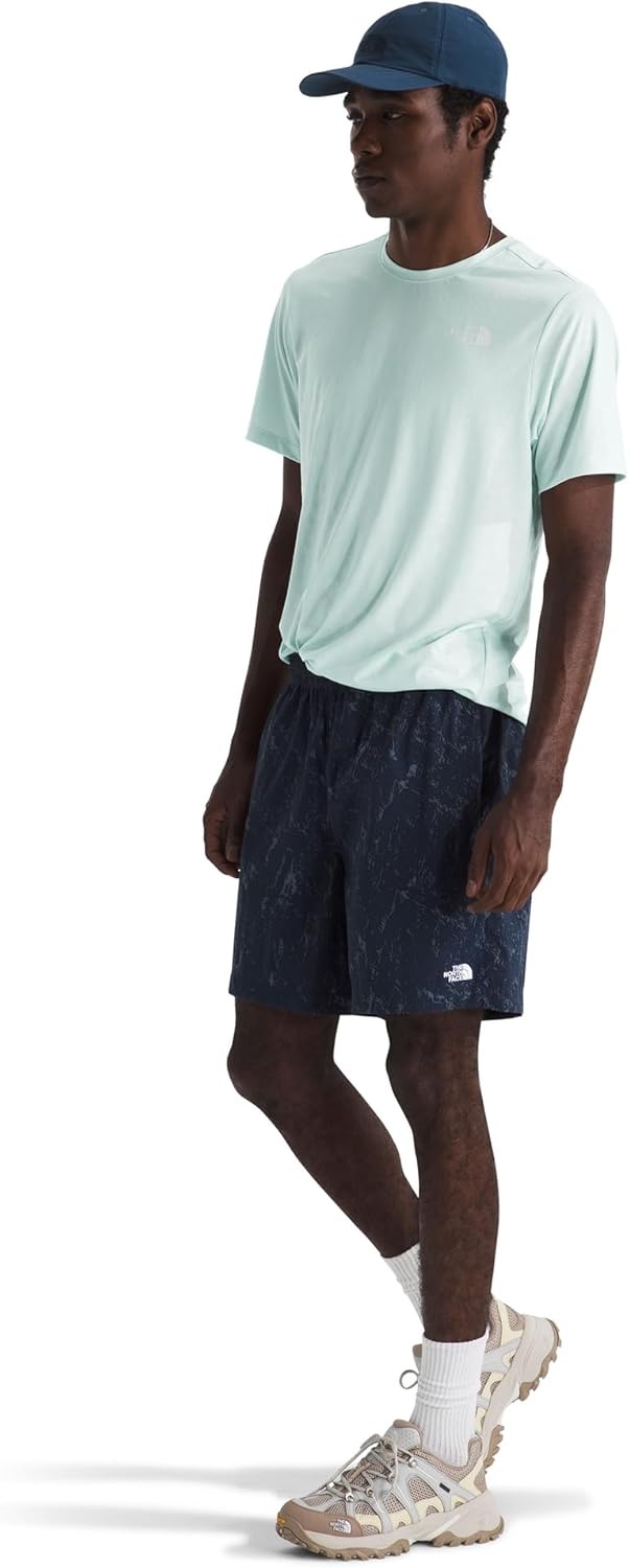 image:imageThe North Face Mens 247 Pentadome Embossed Short Sleeve Tee Regular Fit TShirt with MoistureWicking Flashdry TechOpal Frost